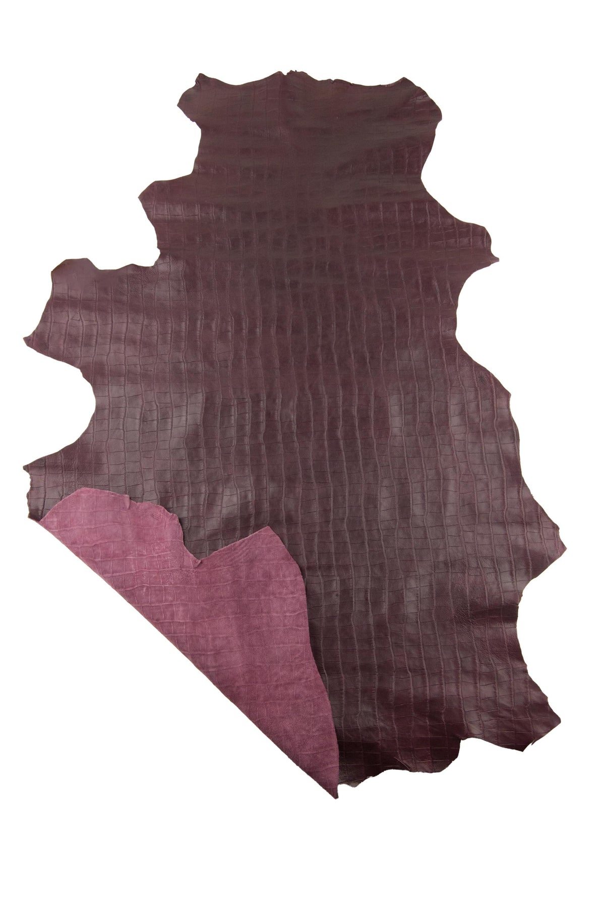 Premium embossed alligator leather hide, Dark red CROCODILE print, glossy croc for crafting B18956-ST La Garzarara