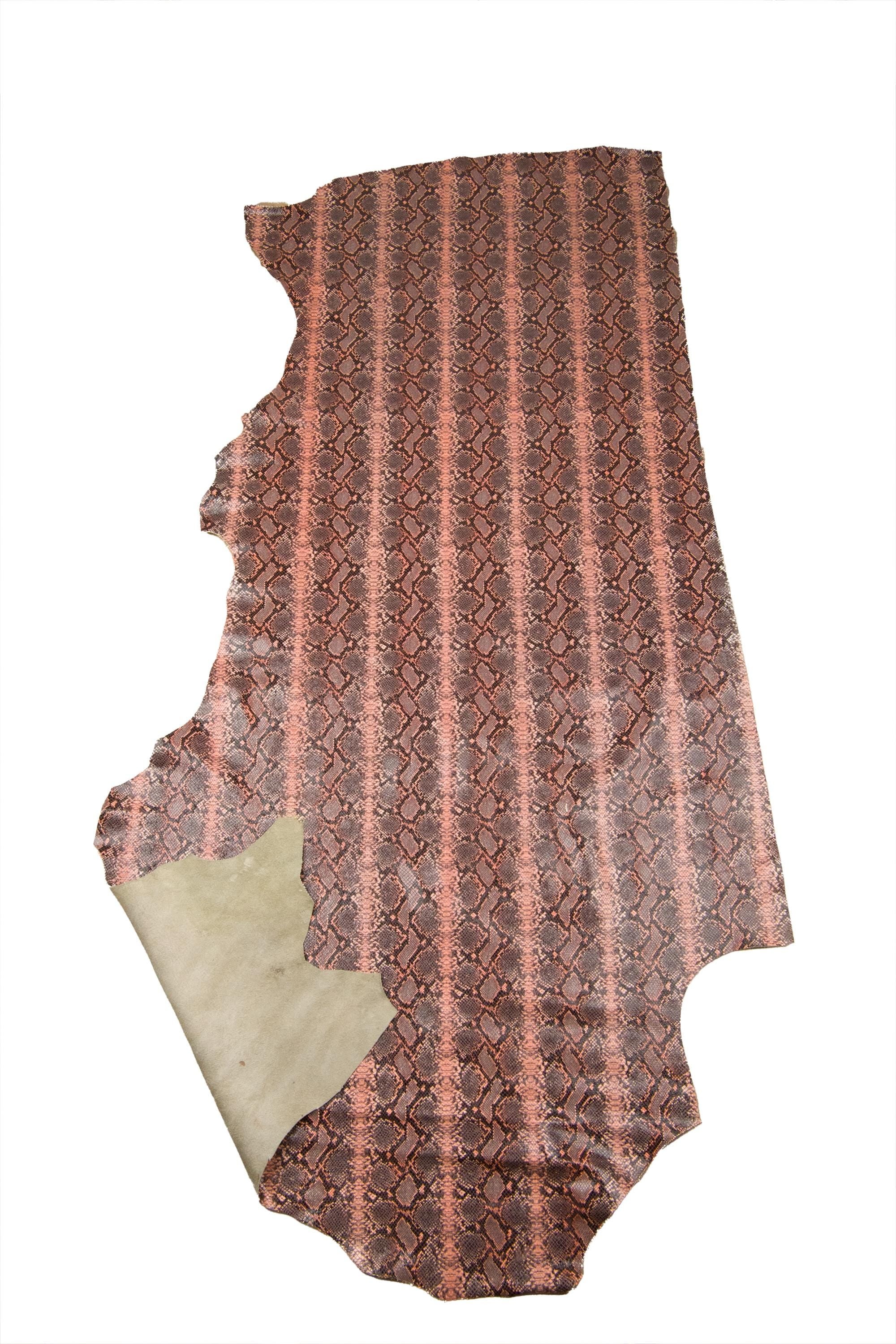 Pink - grey PYTHON printed leather hide, reptile - SNAKE textured cowhide, glossy soft calfskin for crafting B18915-ST La Garzarara