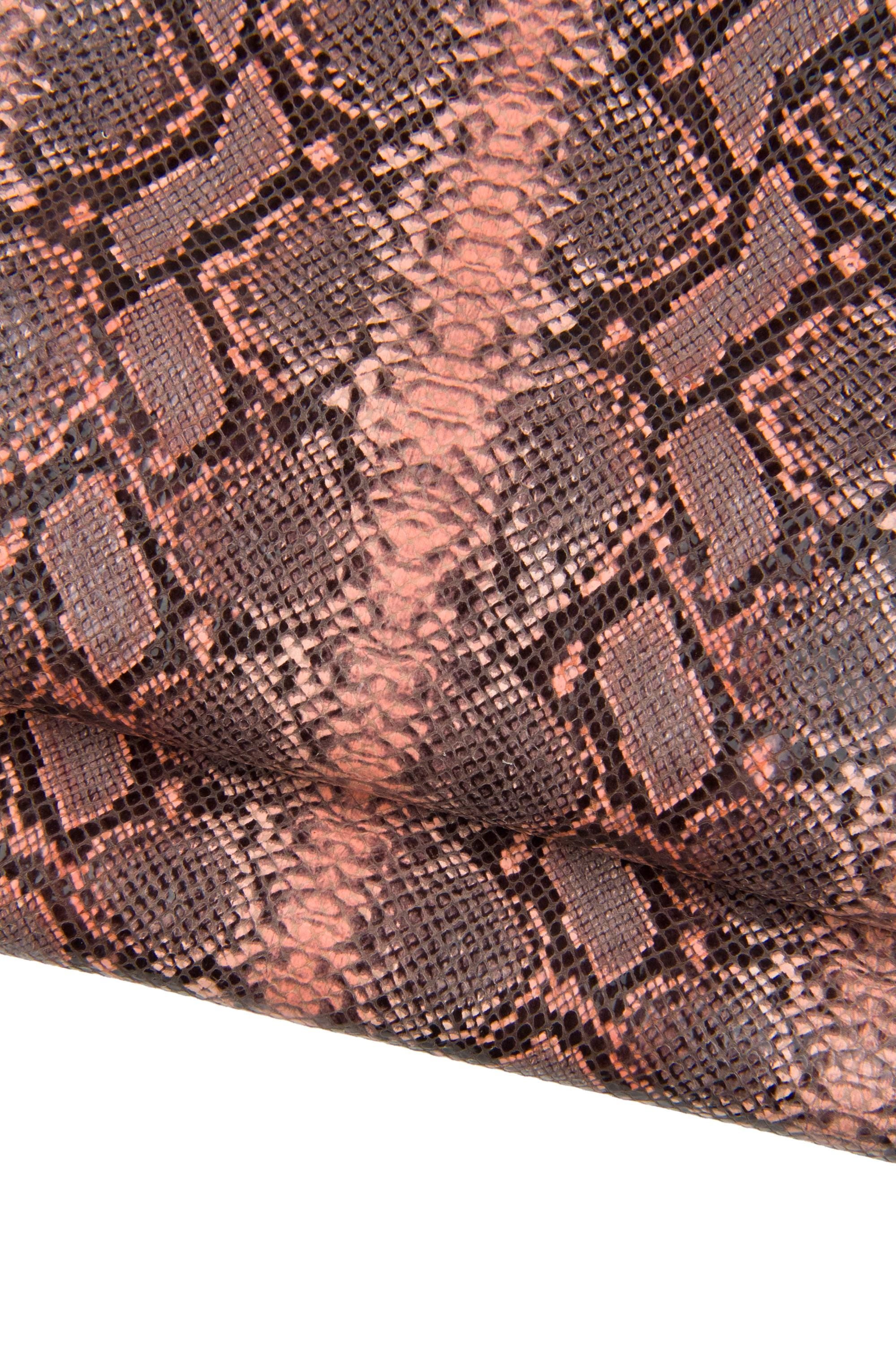 Pink - grey PYTHON printed leather hide, reptile - SNAKE textured cowhide, glossy soft calfskin for crafting B18915-ST La Garzarara