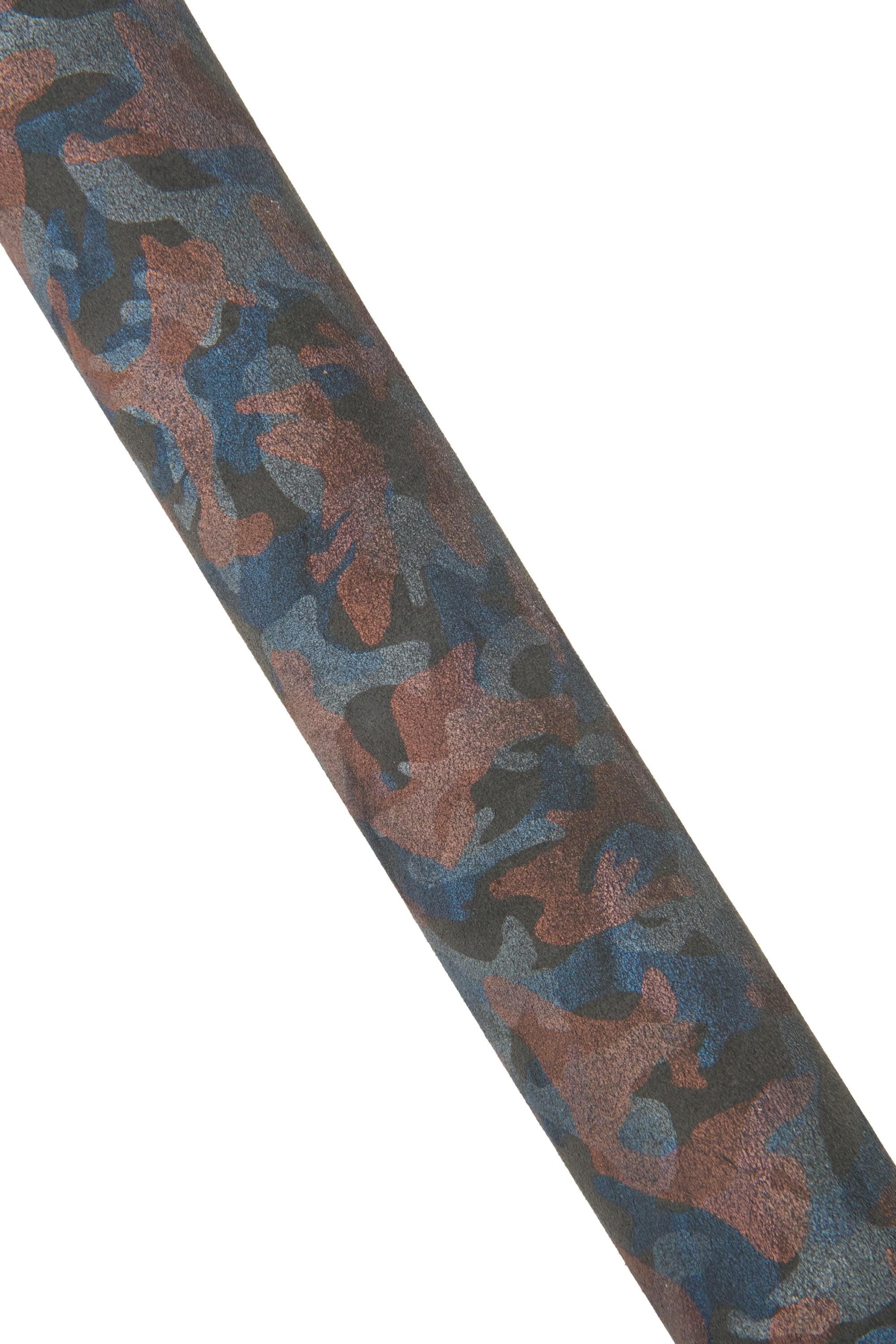 CAMOUFLAGE textured leather hide, brown black blue printed SUEDE cow hide, mimetic pattern on soft split calfskin B18919-ST La Garzarara