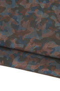 CAMOUFLAGE textured leather hide, brown black blue printed SUEDE cow hide, mimetic pattern on soft split calfskin B18919-ST La Garzarara