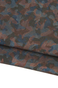 CAMOUFLAGE textured leather hide, brown black blue printed SUEDE cow hide, mimetic pattern on soft split calfskin B18919-ST La Garzarara