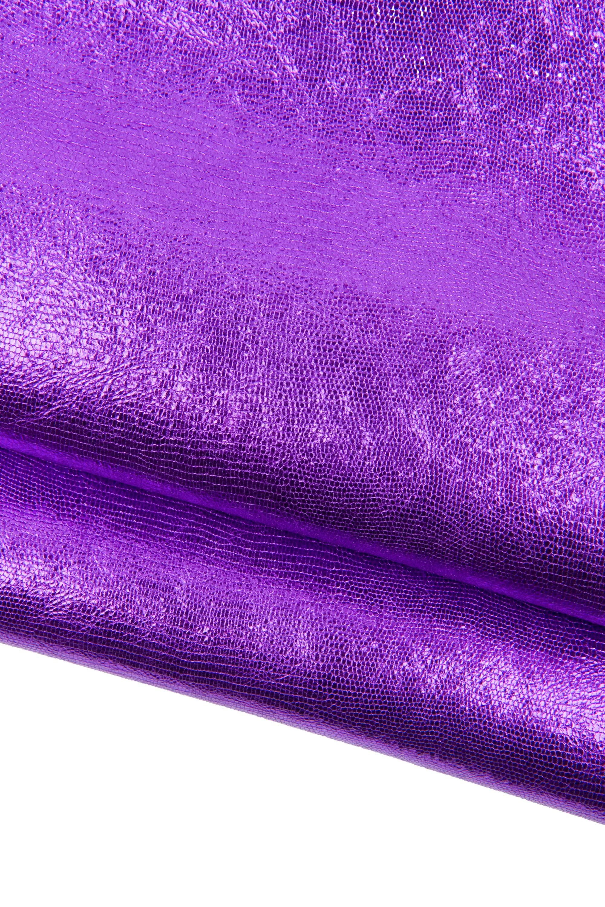 Purple LIZARD printed calfskin, animal textured METALLIC leather hide, bright elegant italian cowhide for hobbyists B18856-MT(st)