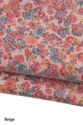 FLORAL textured leather skin, lilac - purple - beige FLOWER print on pink soft glossy goatskin B18832-ST La Garzarara