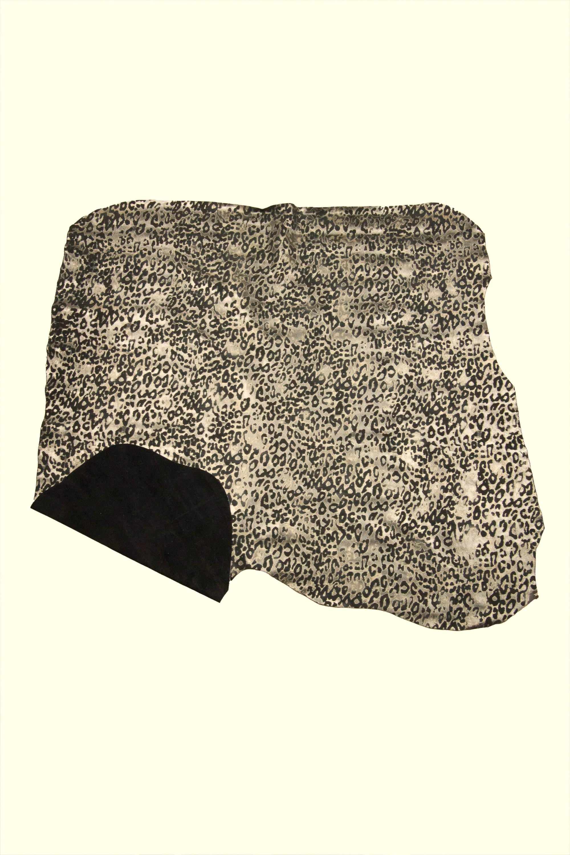 LEOPARD printed leather hide, steelmetal - light gold CHEETAH texture on black split suede cowhide - soft calfskin B18874-MT(st) LaGarzarara