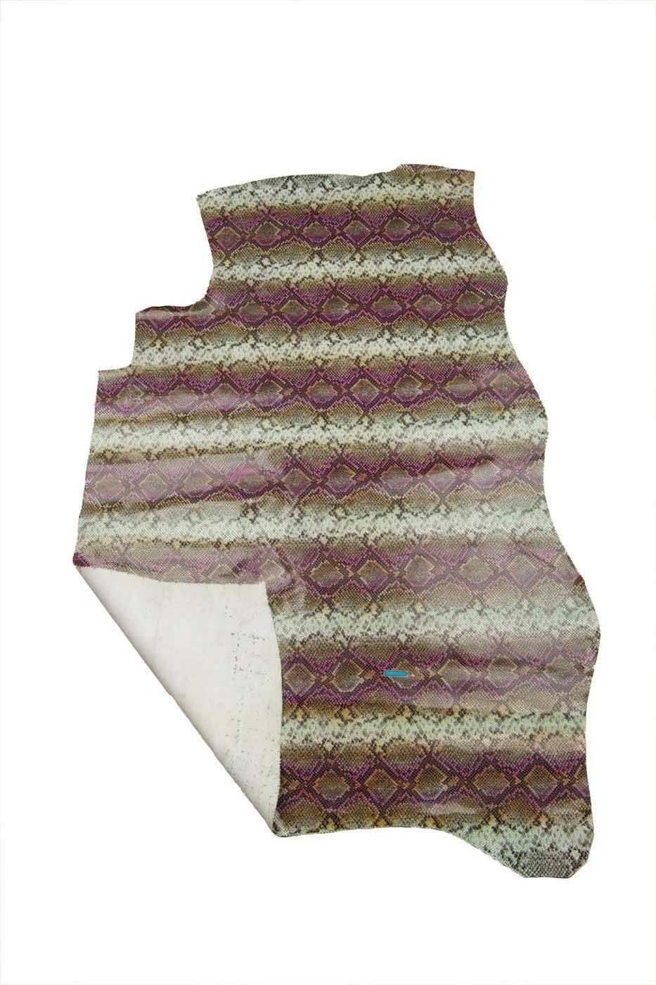 PYTHON printed leather hide, pink- black REPTILE textured cowhide, snake pattern on soft calfskin B18916-ST La Garzarara