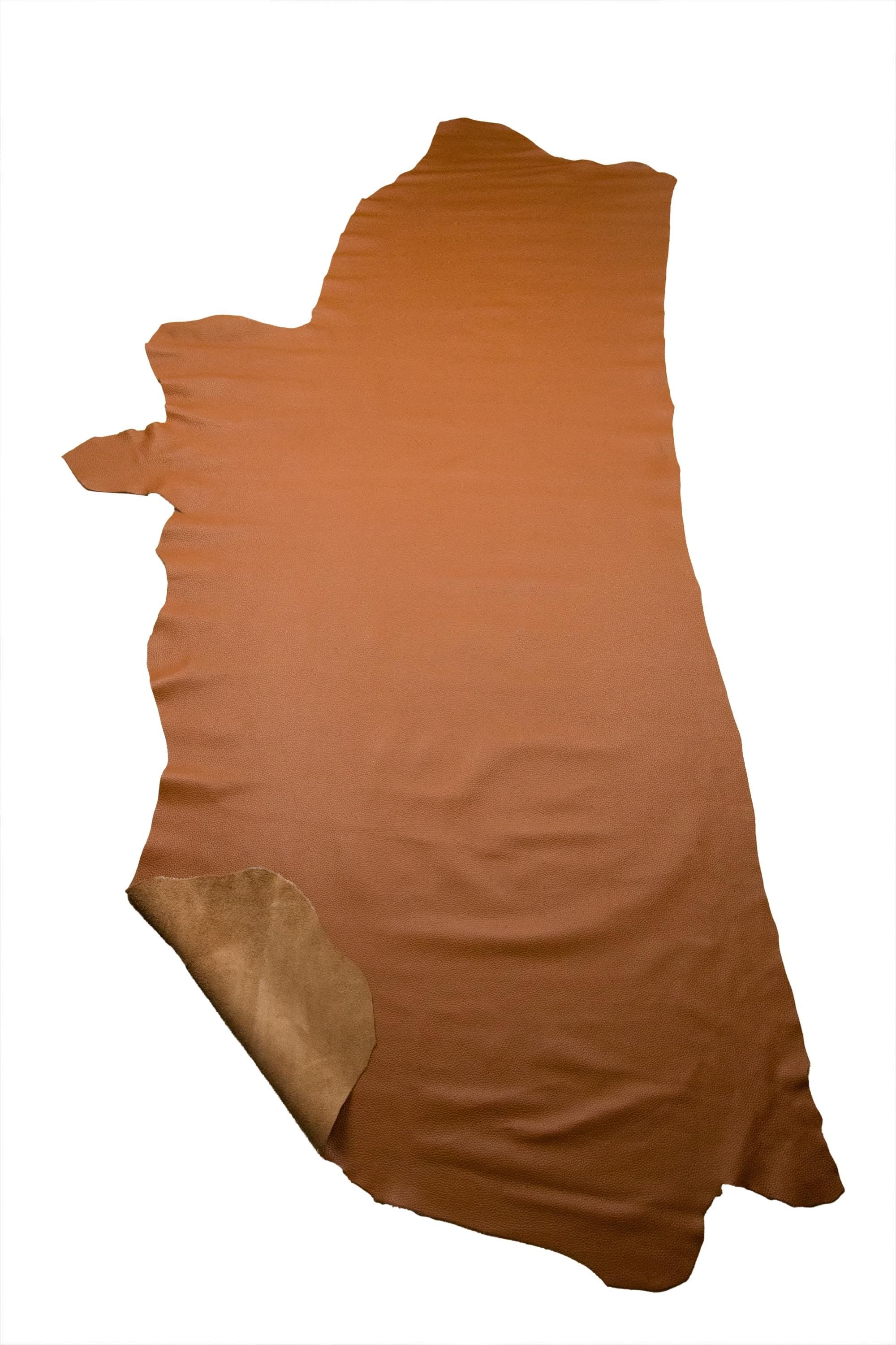 Cognac Fine Grain Leather Hide, Tan Italian Pebbled cow Leather , soft calf skin for bags and accessories B18896-TU La Garzarara