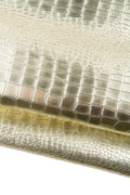Gold Croc Embossed Leather Hide, Metallic Italian crocodile Leather, Luxury Reptile Leather for Bags & Crafts B18888-MT(st) La Garzarara