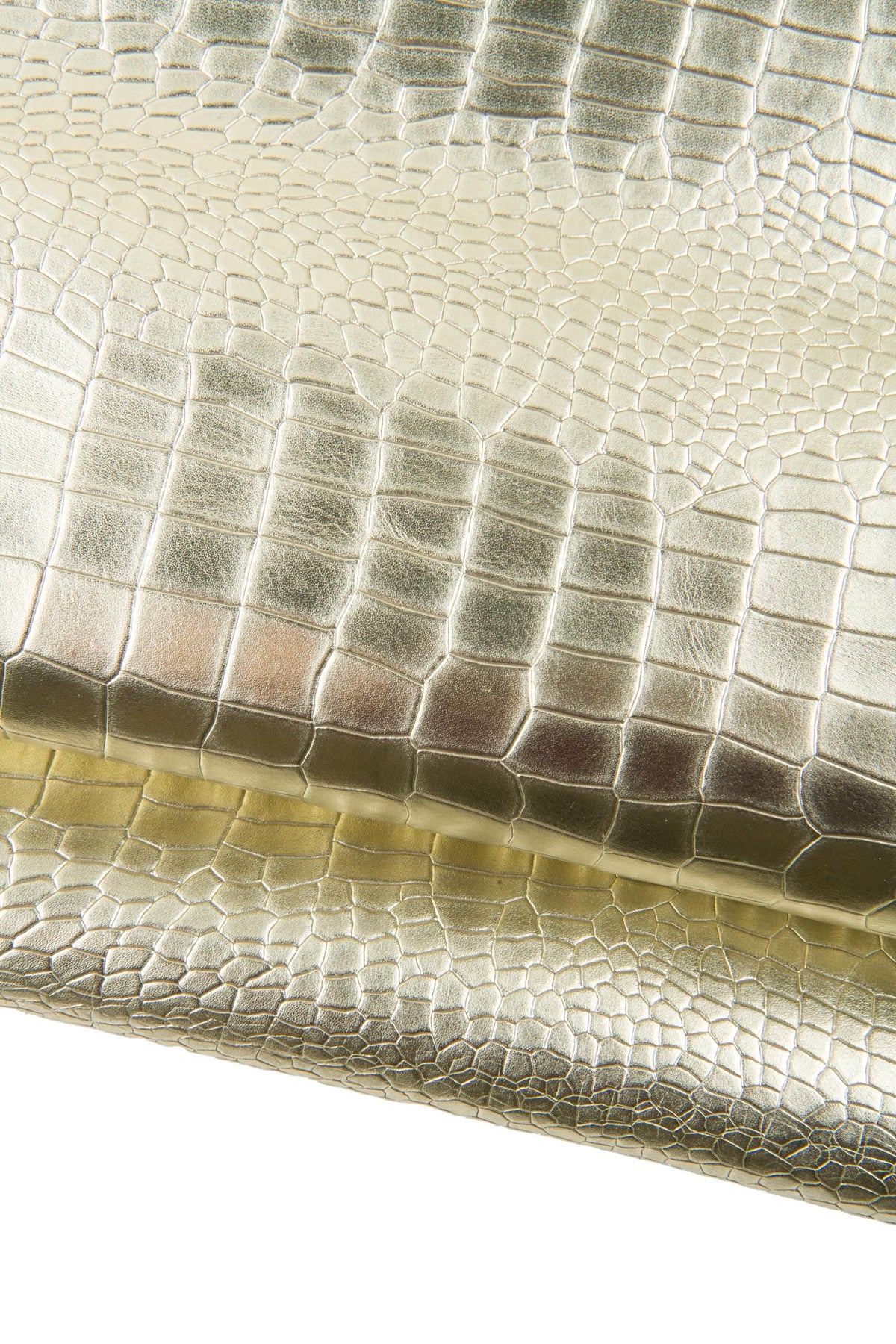 Gold Croc Embossed Leather Hide, Metallic Italian crocodile Leather, Luxury Reptile Leather for Bags & Crafts B18888-MT(st) La Garzarara