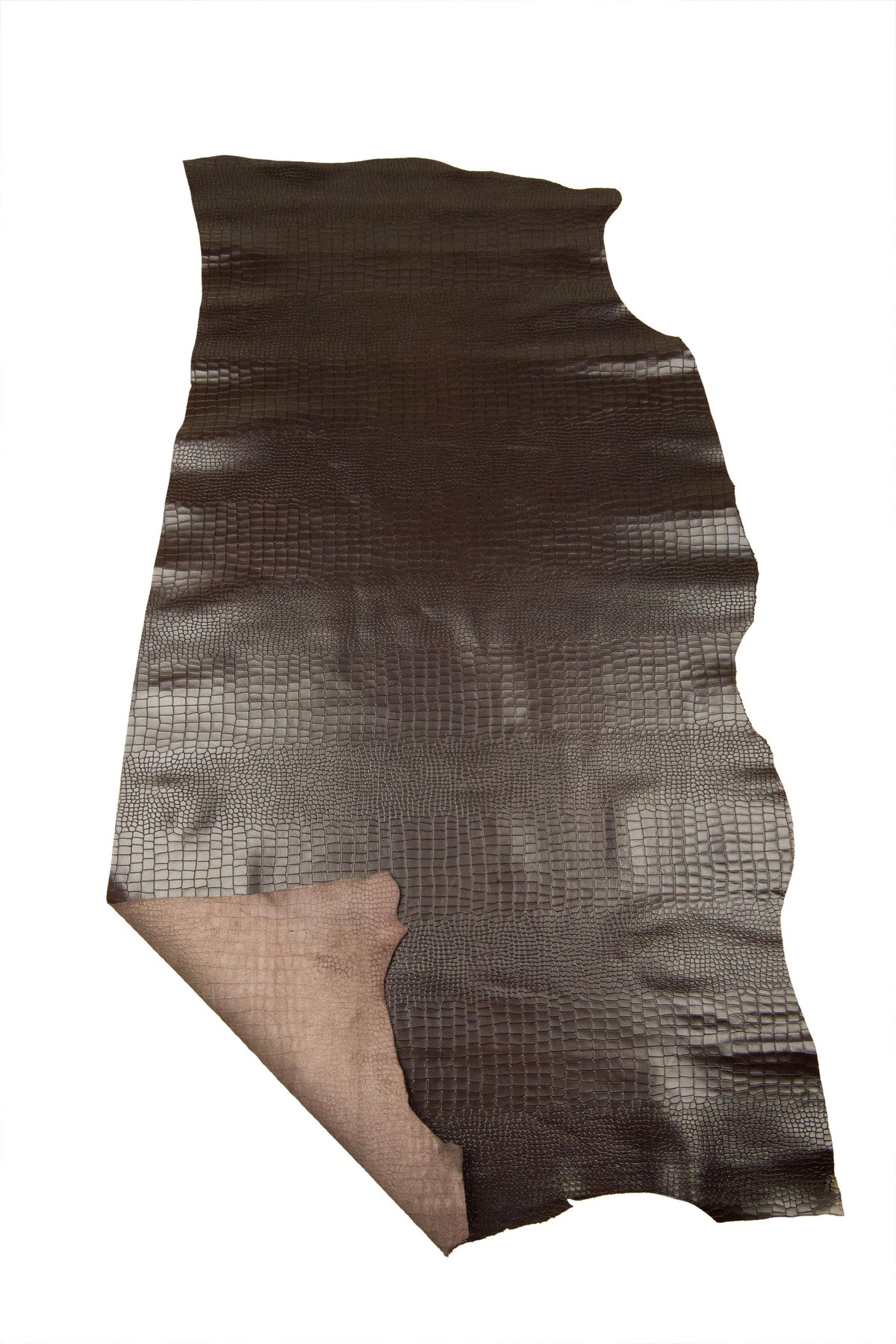 Dark brown CROCODILE leather hide, semi glossy ALLIGATOR Croc cowhide, soft embossed cowhide0.8 - 1.0 mm B18932-ST La Garzarara