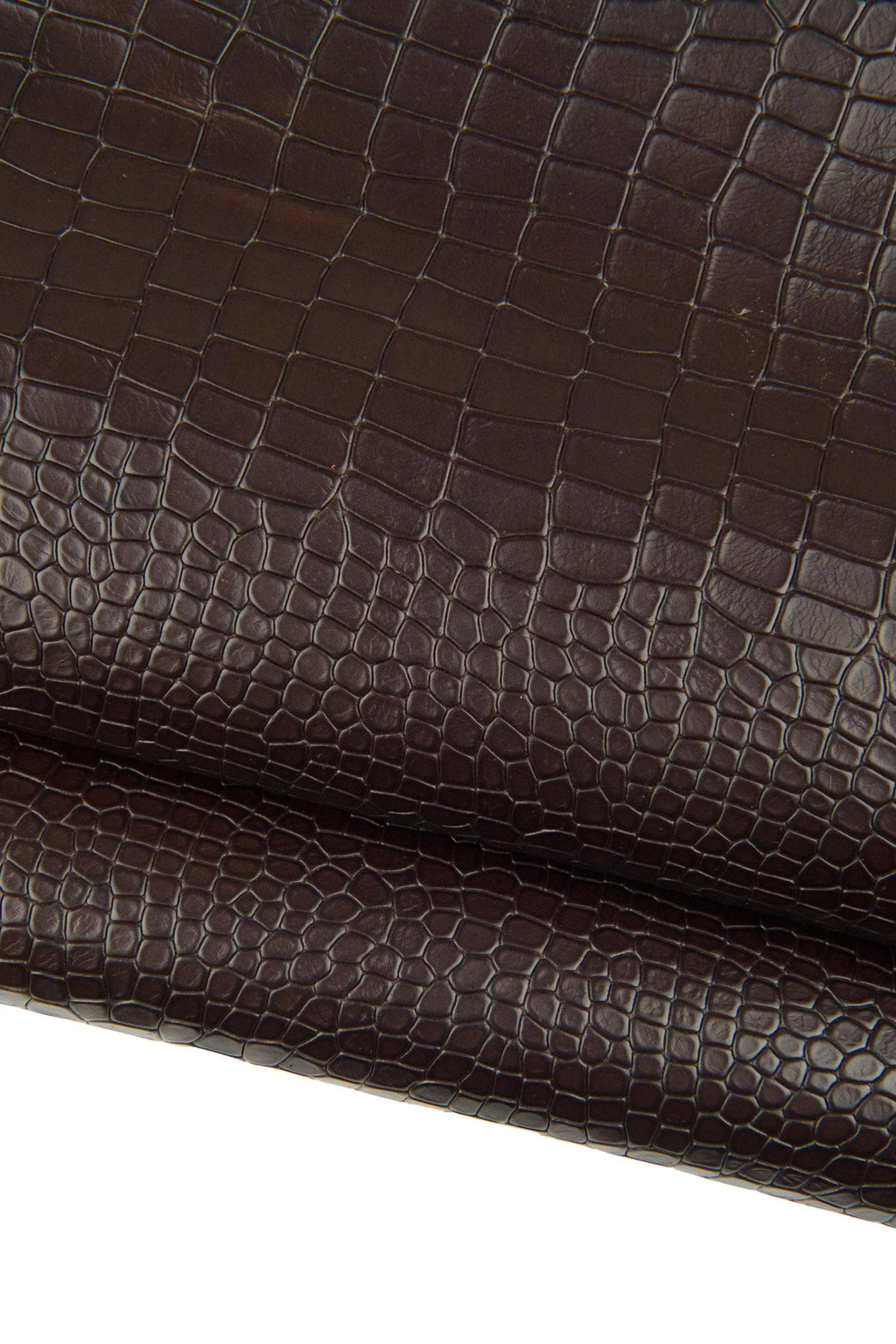 Dark brown CROCODILE leather hide, semi glossy ALLIGATOR Croc cowhide, soft embossed cowhide0.8 - 1.0 mm B18932-ST La Garzarara