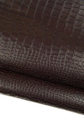 Dark brown CROCODILE leather hide, semi glossy ALLIGATOR Croc cowhide, soft embossed cowhide0.8 - 1.0 mm B18932-ST La Garzarara