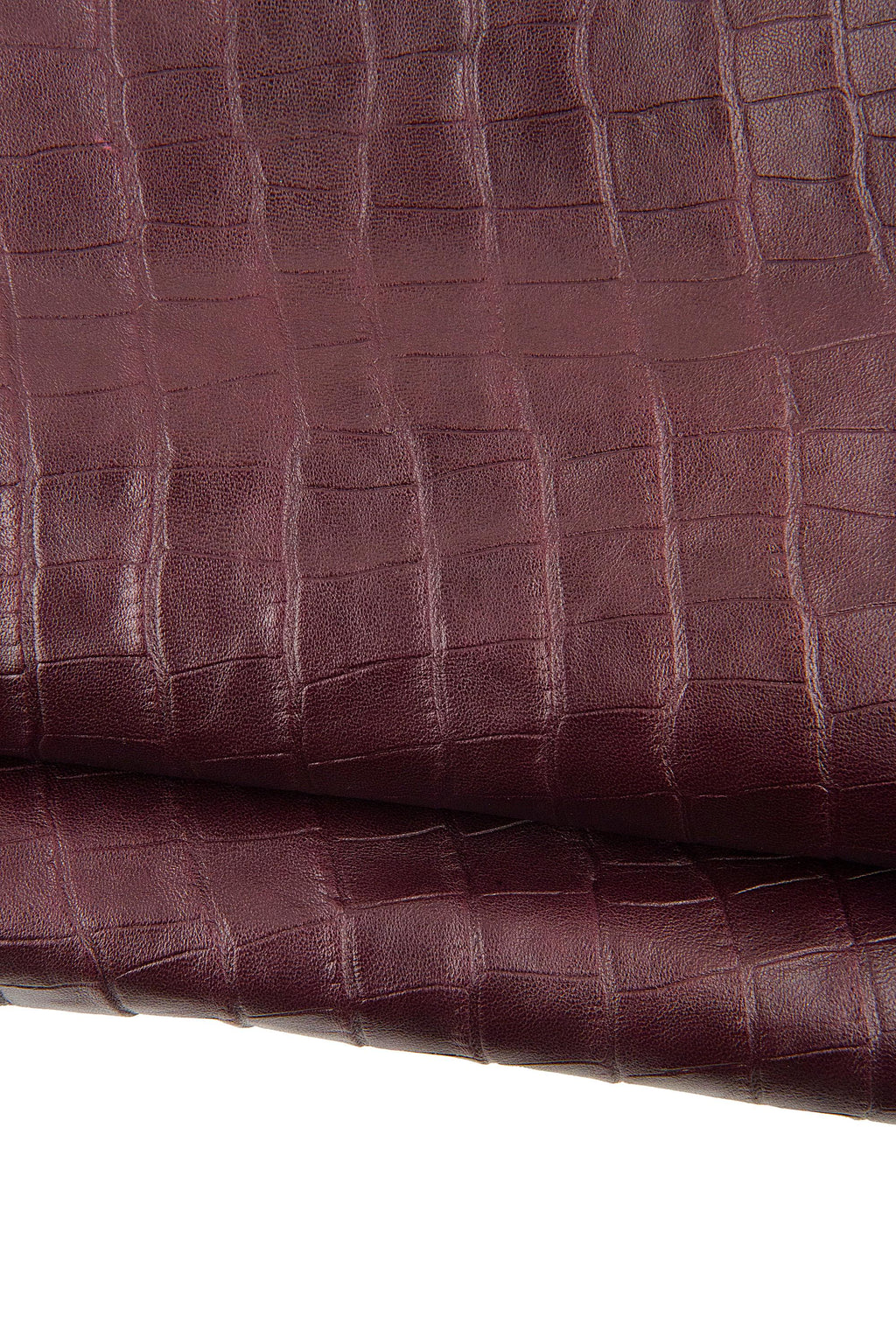 Premium embossed alligator leather hide, Dark red CROCODILE print, glossy croc for crafting B18956-ST La Garzarara