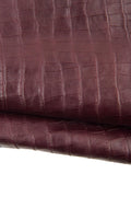 Premium embossed alligator leather hide, Dark red CROCODILE print, glossy croc for crafting B18956-ST La Garzarara