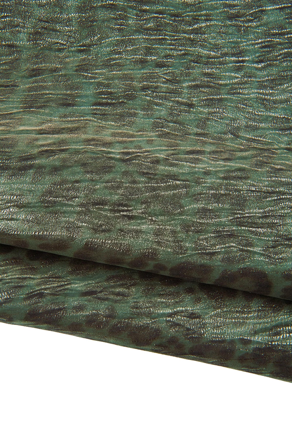 Leopard printed leather skin, CHEETAH animal print on green METALLIC goatskin, soft bright suede hide B18934-MT(st) La Garzarara