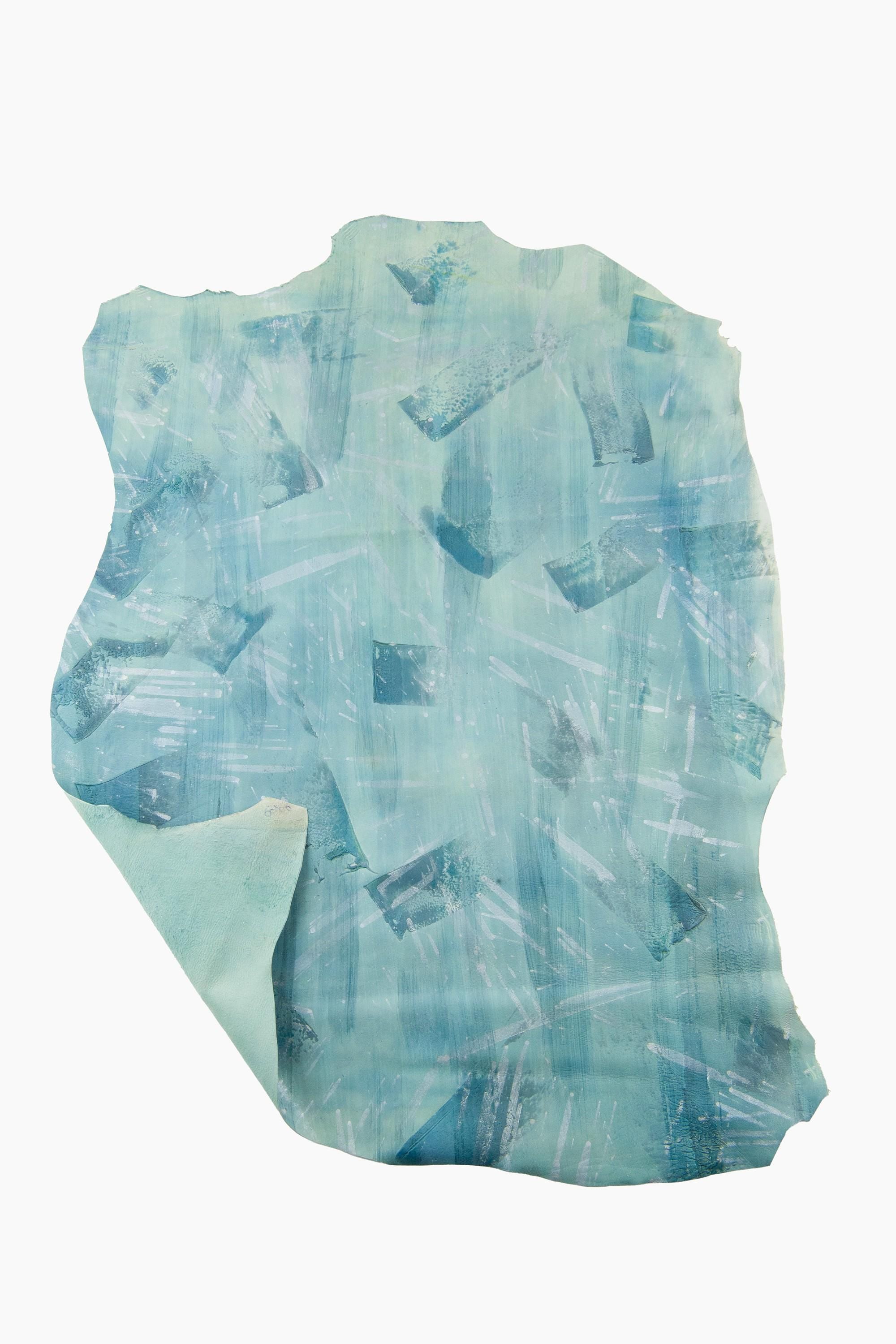 AQUAMARINE artistic leather skin Palette Leather Hide, Palette Knife Leather Hide Hand Painted Leather Skin B18901-DM La Garzarara