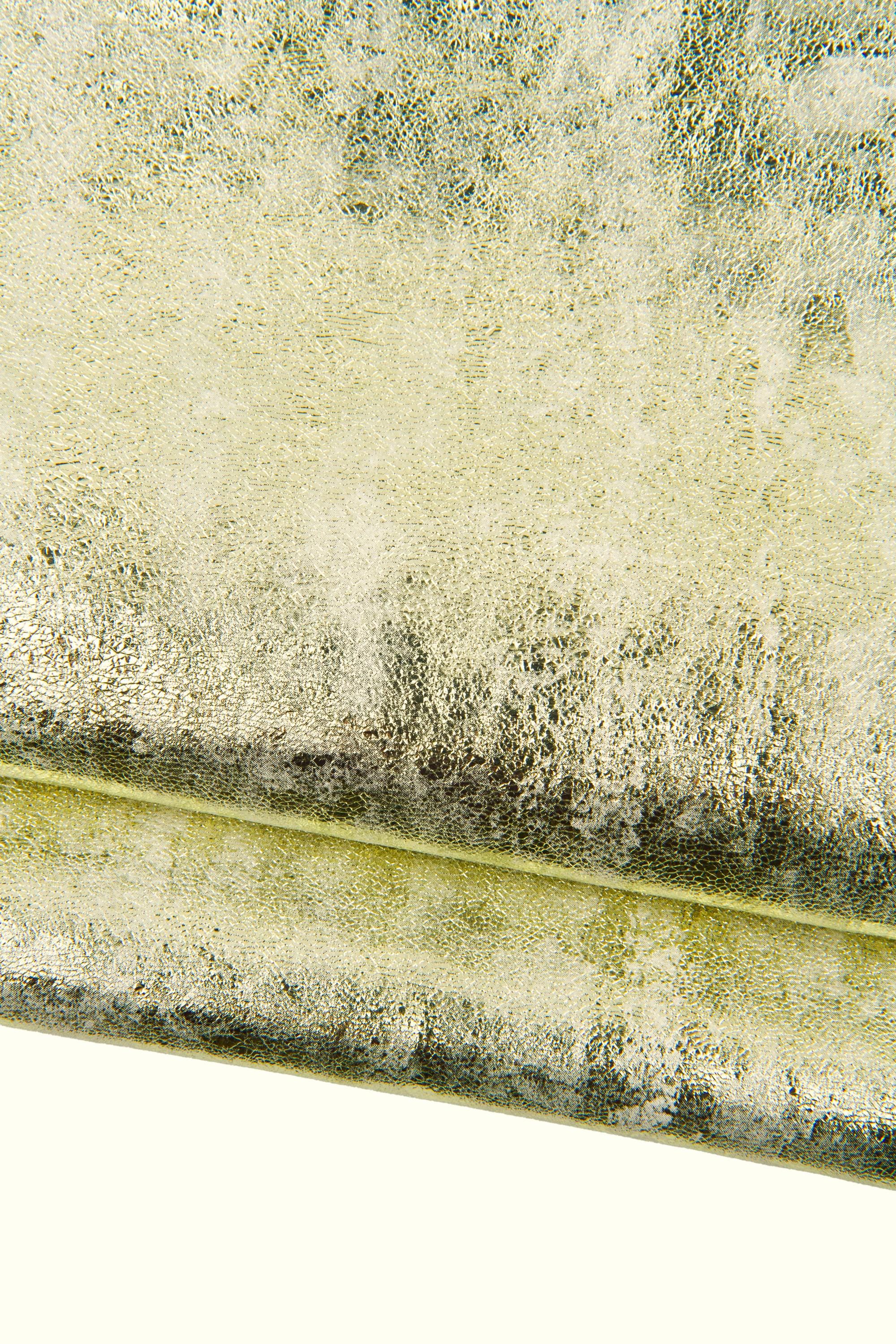 Light gold METALLIC leather skin, glossy CRACKLE sheepskin, soft sparkle lambskin for crafters B18864-MT La Gararara