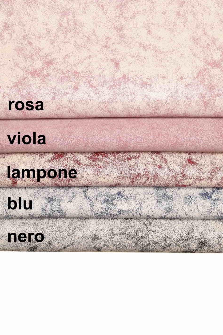Pink, violet, blue, black metallic goatskins, CRACKLE distressed goat skins, crackled glitter leather hides B13958-ST La Garzarara
