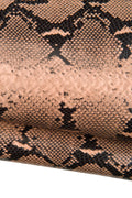 REPTILE textured cowhide, beige - black SNAKE python pattern on leather hide, glossy soft animal printed calfskin B18910-ST La Garzarara