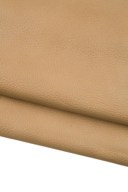 Beige GENUINE leather hide, soft MILLED cowhide, natural grainy calfskin, 1.6 - 1.8 mm for crafters B18788-TU La Garzarara