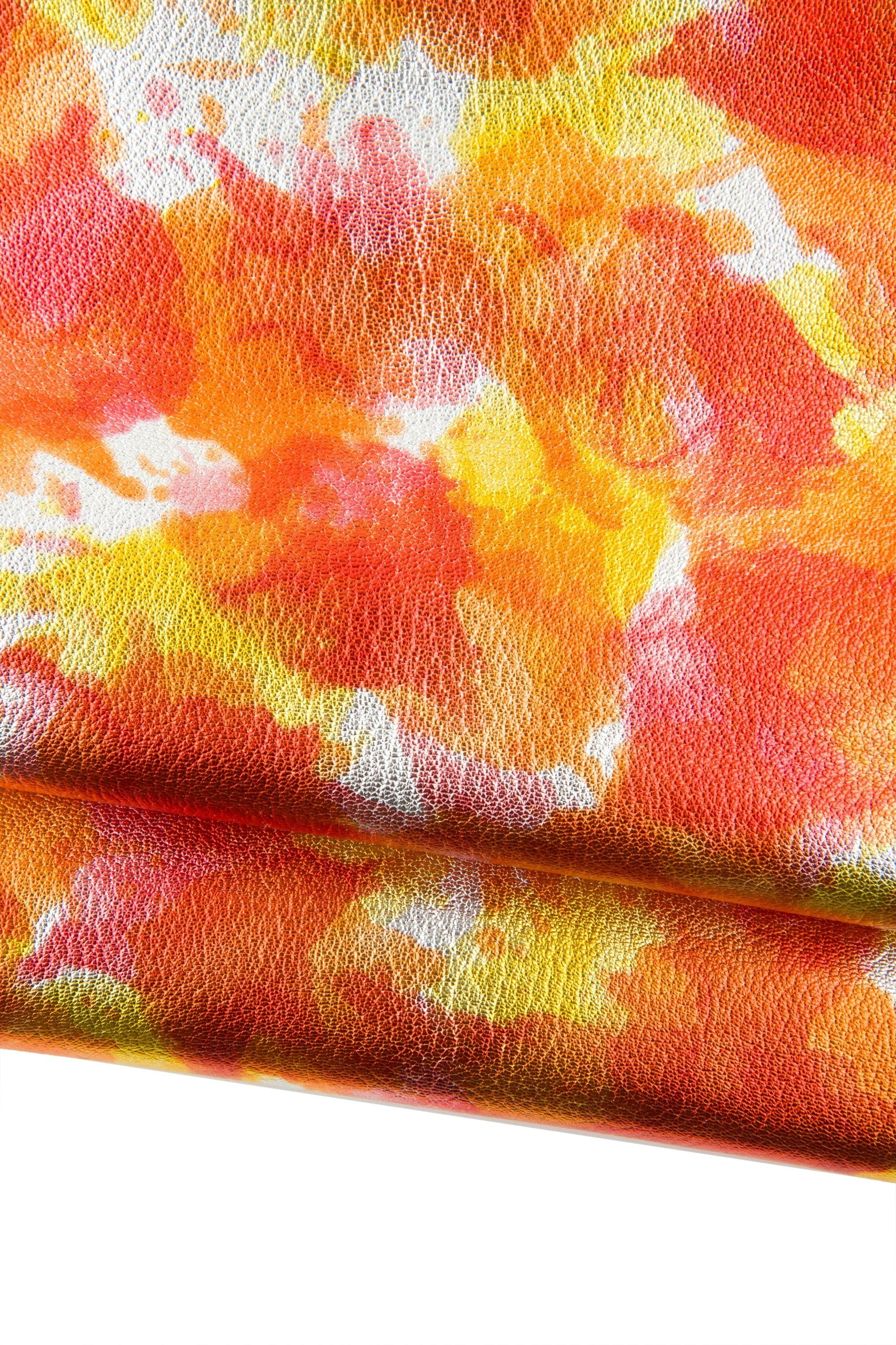 Watercolor print leather skin, BRIGHT soft metallic hide, colorful artistic leather for crafters B18889-MT(st) La Garzarara