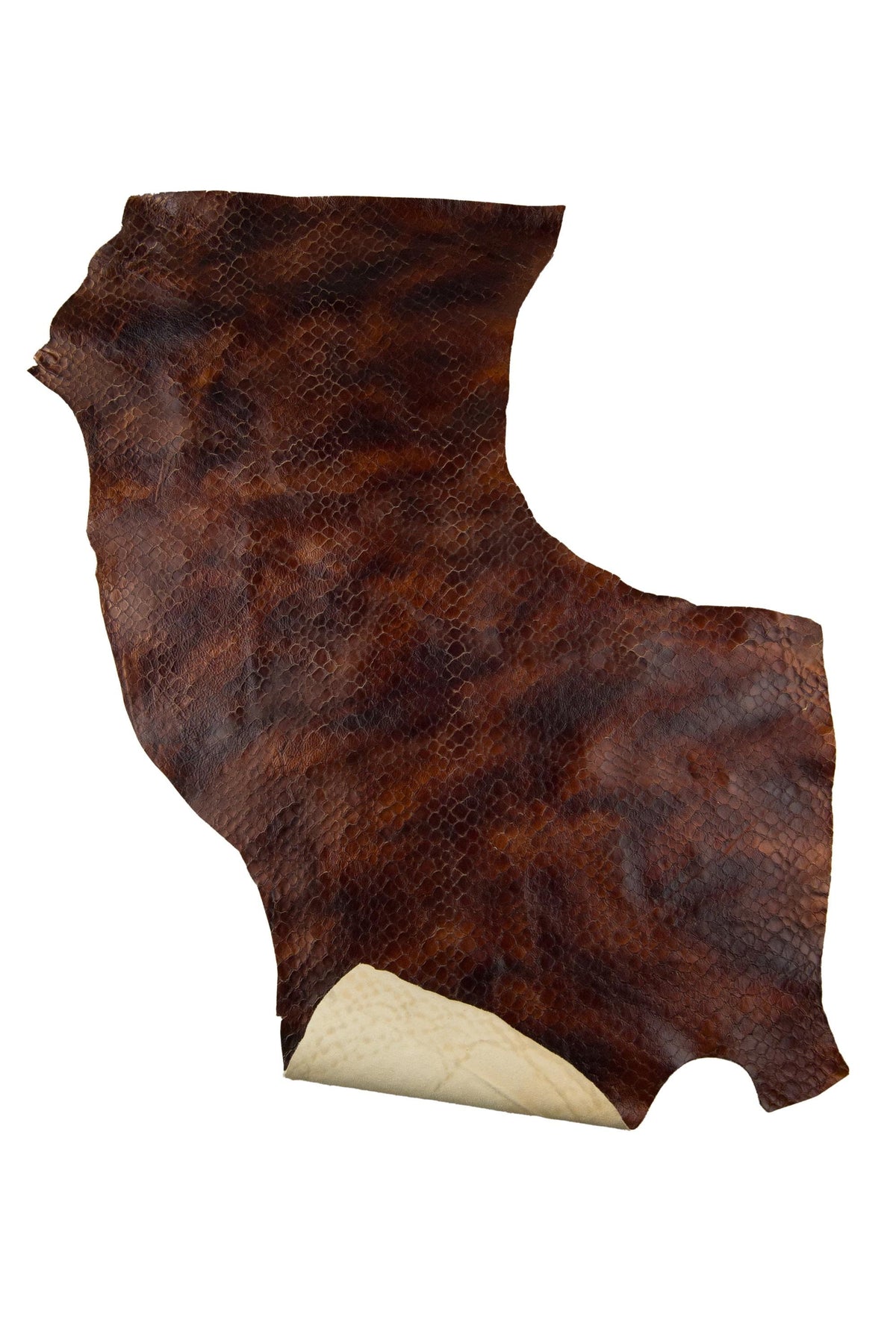Brown CROCODILE printed leather hide, glossy embossed calfskin, ALLIGATOR textured cowhide for diy projects B19120-ST La Garzarara