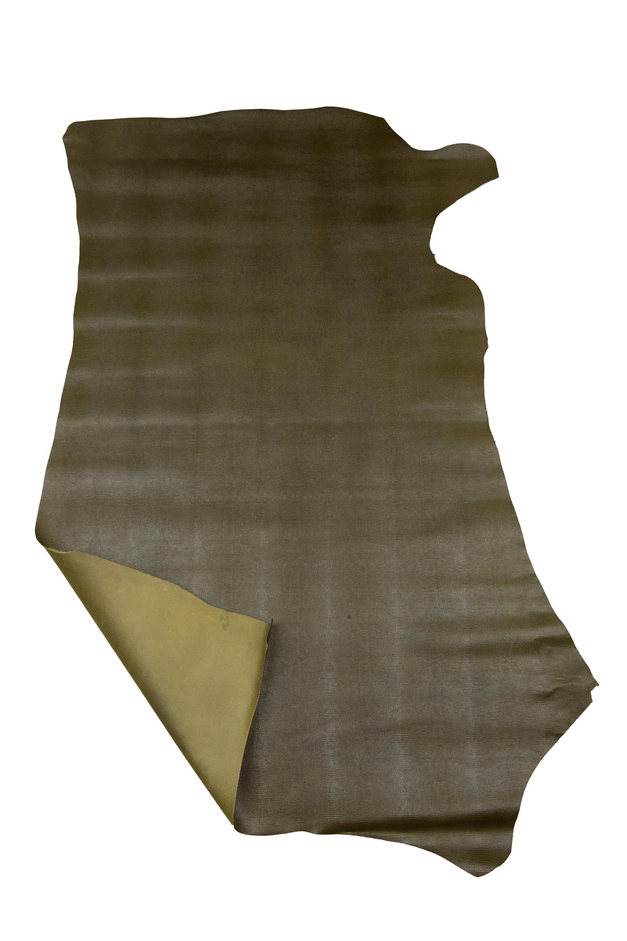 Military green LIZARD embossed cowhide, GLOSSY printed leather hide, soft material, ideal for bags, wallets, purses B18924-ST La Garzarara