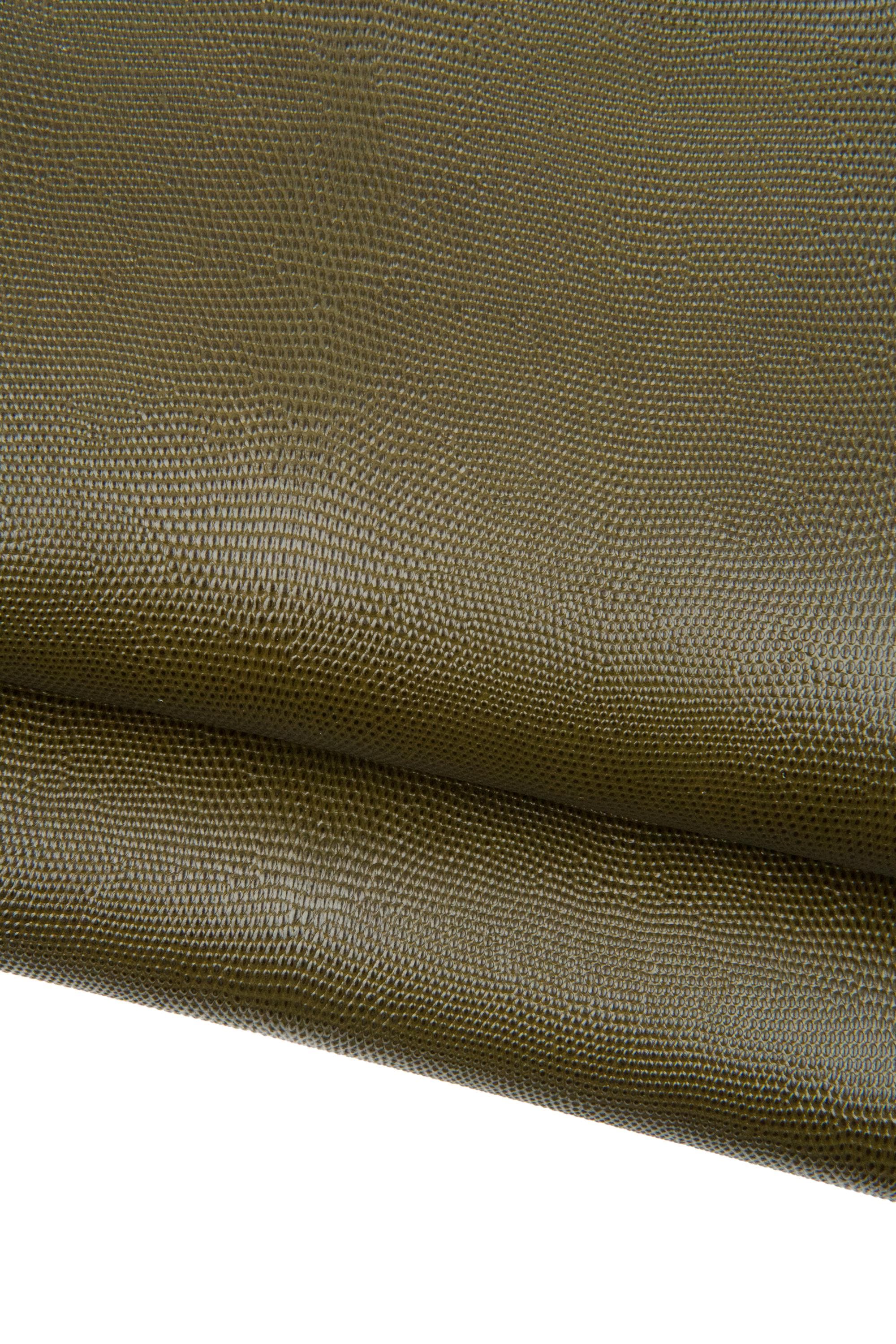 Military green LIZARD embossed cowhide, GLOSSY printed leather hide, soft material, ideal for bags, wallets, purses B18924-ST La Garzarara