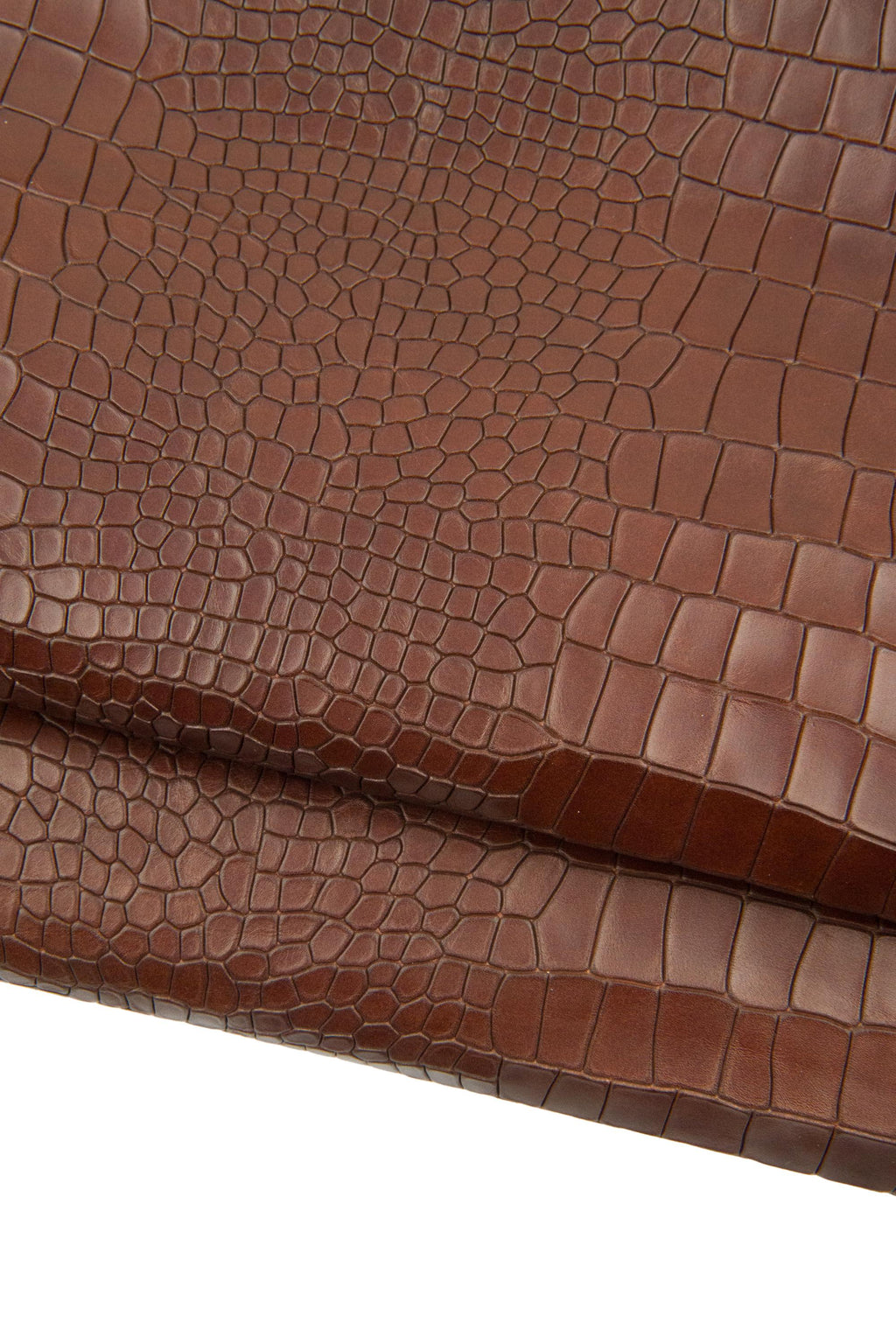Brown CROCODILE embossed leather hide, glossy croc printed calfskin, soft cowhide for diy projects B18922-ST La Garzarara