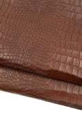 Brown CROCODILE embossed leather hide, glossy croc printed calfskin, soft cowhide for diy projects B18922-ST La Garzarara
