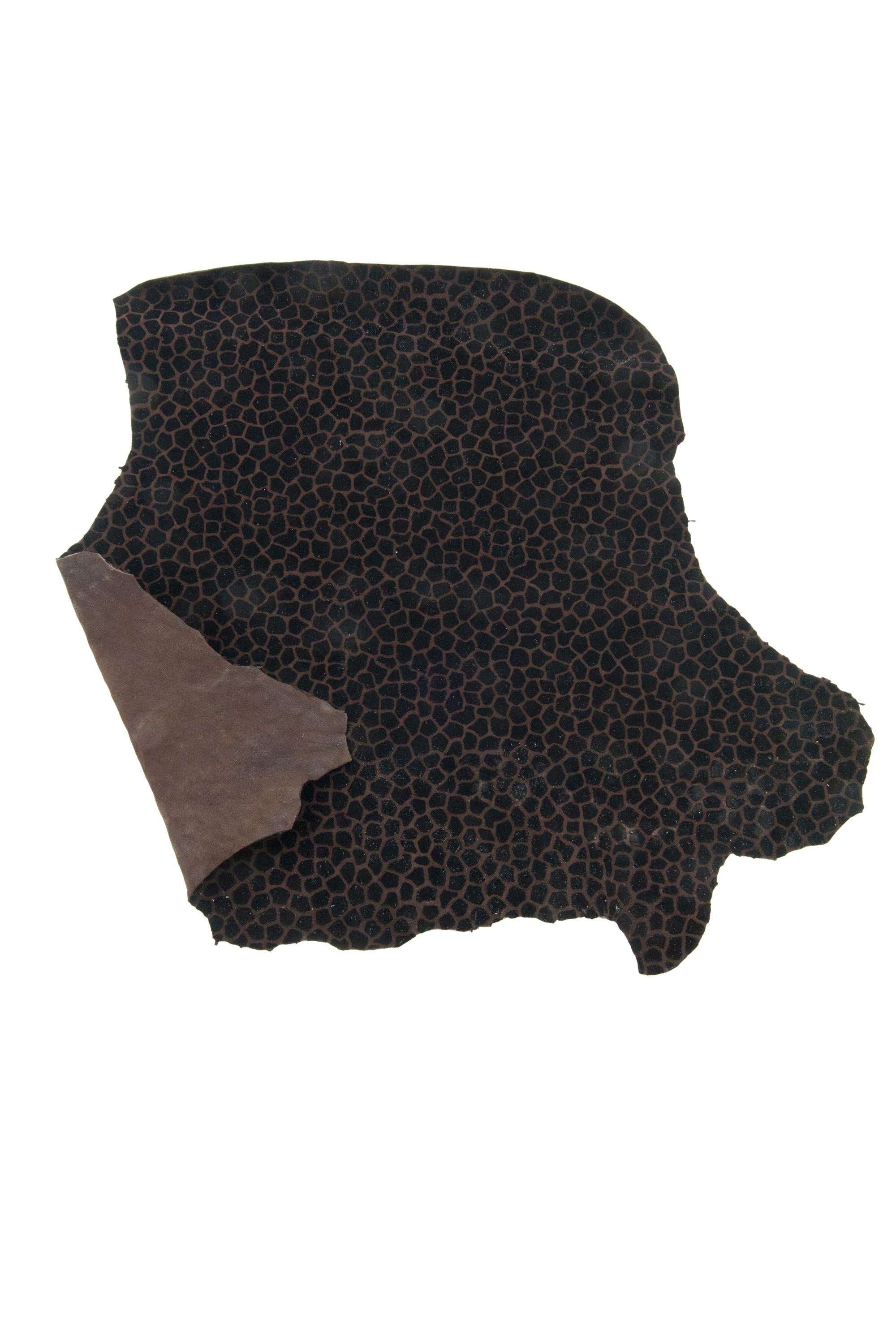GIRAFFE printed leather skin, black - brown ANIMAL textured goatskin, soft winter flocked leather for hobbyists B18946-ST La Garzarara