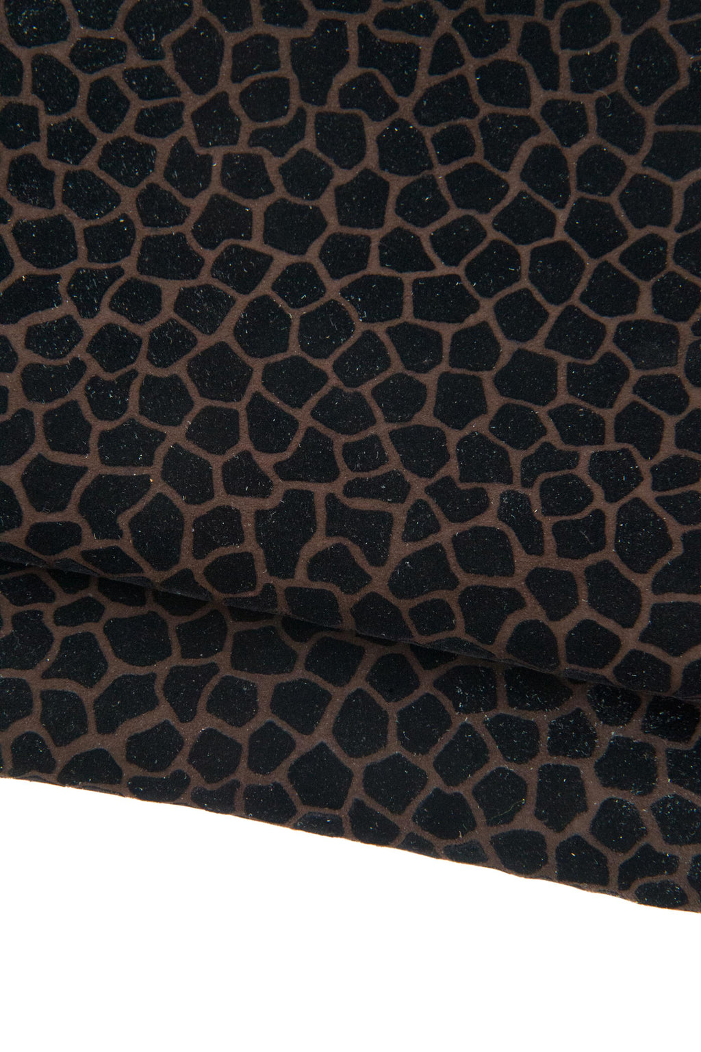 GIRAFFE printed leather skin, black - brown ANIMAL textured goatskin, soft winter flocked leather for hobbyists B18946-ST La Garzarara