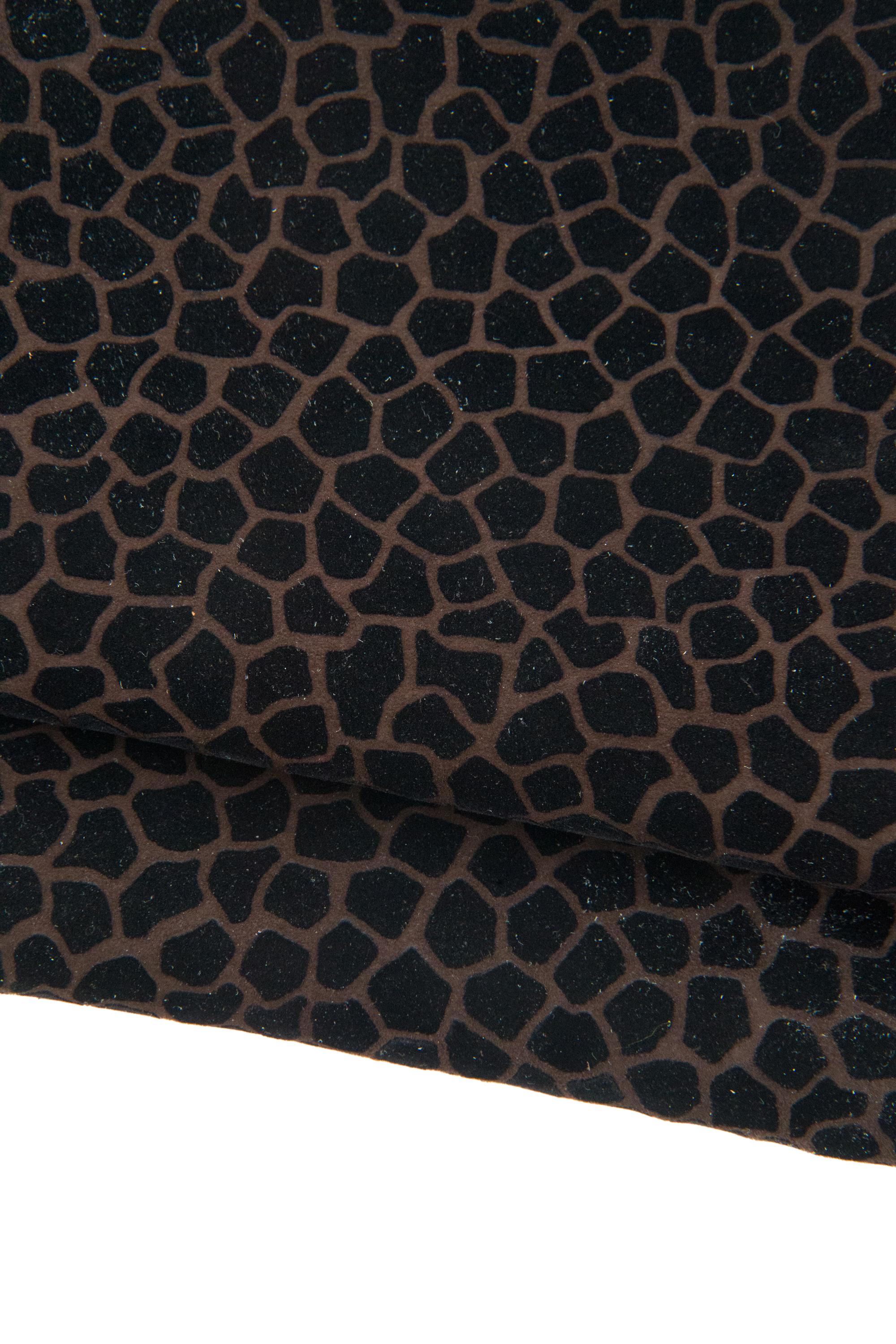 GIRAFFE printed leather skin, black - brown ANIMAL textured goatskin, soft winter flocked leather for hobbyists B18946-ST La Garzarara