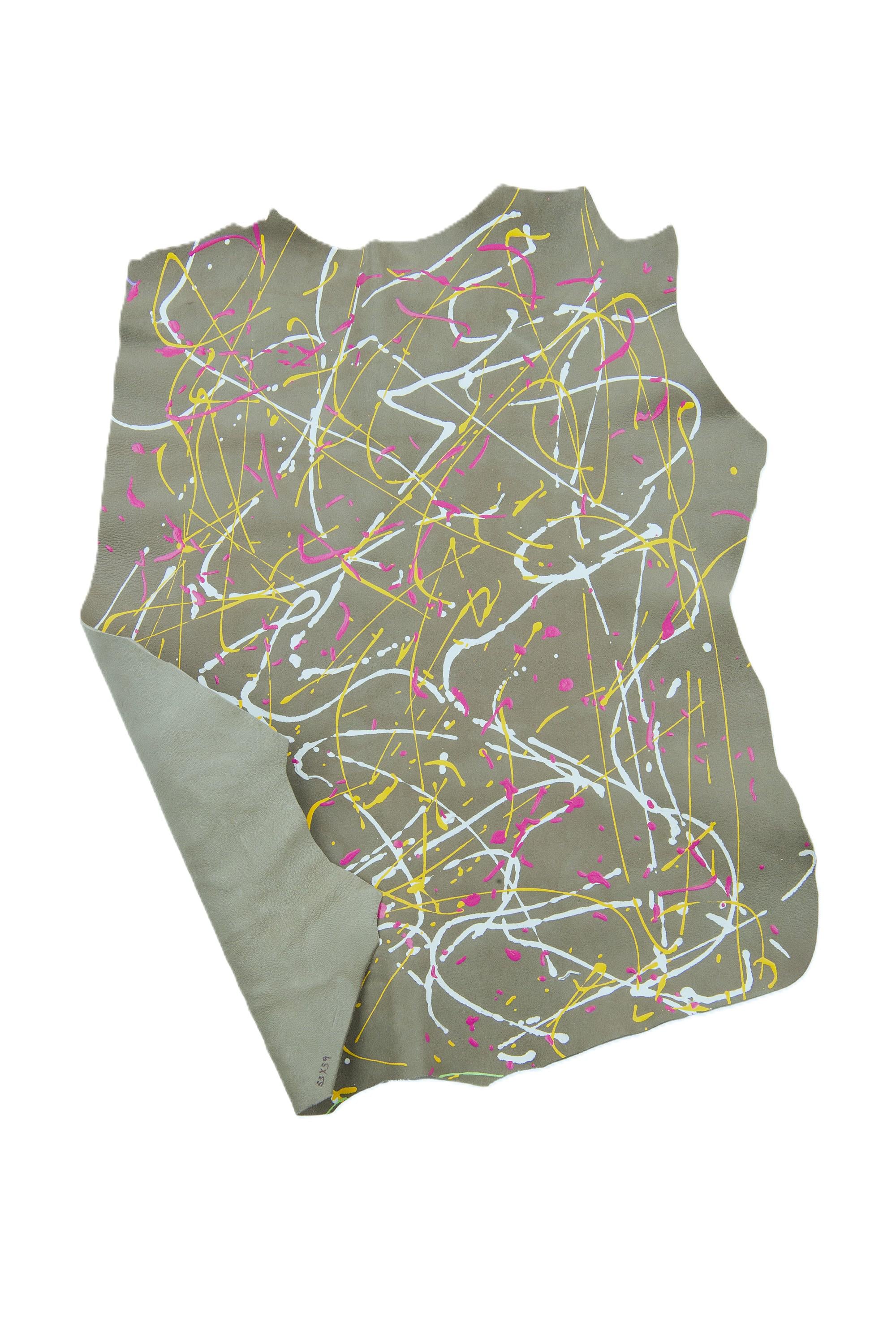 MULTICOLOR hand PAINTED leather skin, splash printed suede goatskin, colorful soft hide for hobbyists B18968-DM La Garzarara