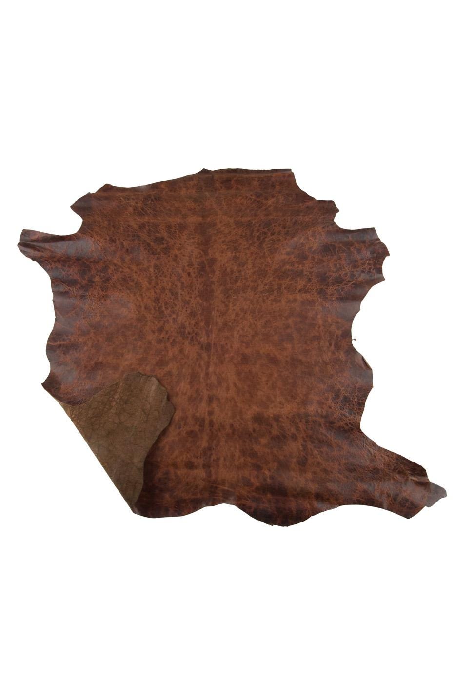 Worn effect Brown leather skin, very aged goatskin, pull up rustic hide for crafters B19126-VT La Garzarara