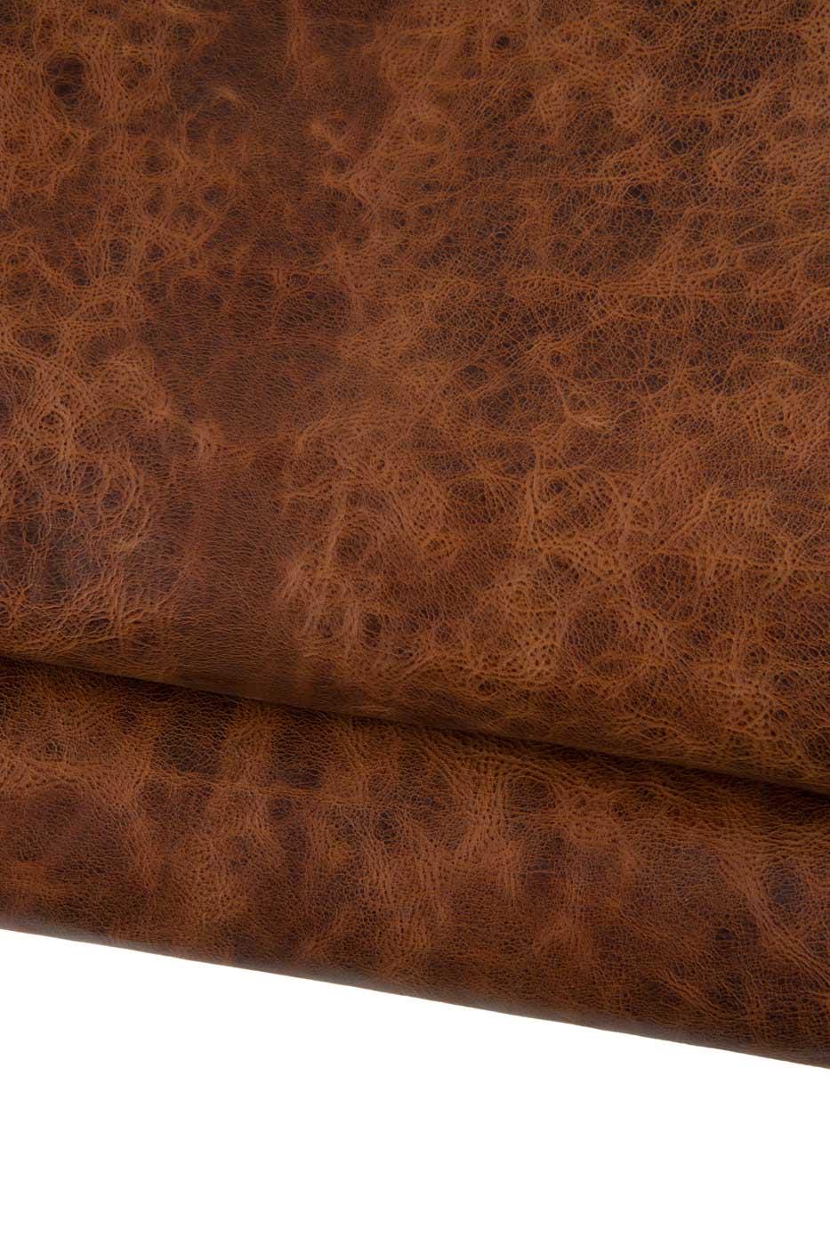 Worn effect Brown leather skin, very aged goatskin, pull up rustic hide for crafters B19126-VT La Garzarara