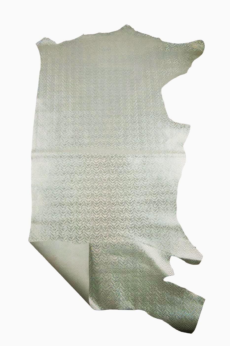 Silver HOLOGRPHIC reptile leather hide, IRIDESCENT metallic snake printed calfskin, bright embossed cowhide for diy creations B19058-MT(st)