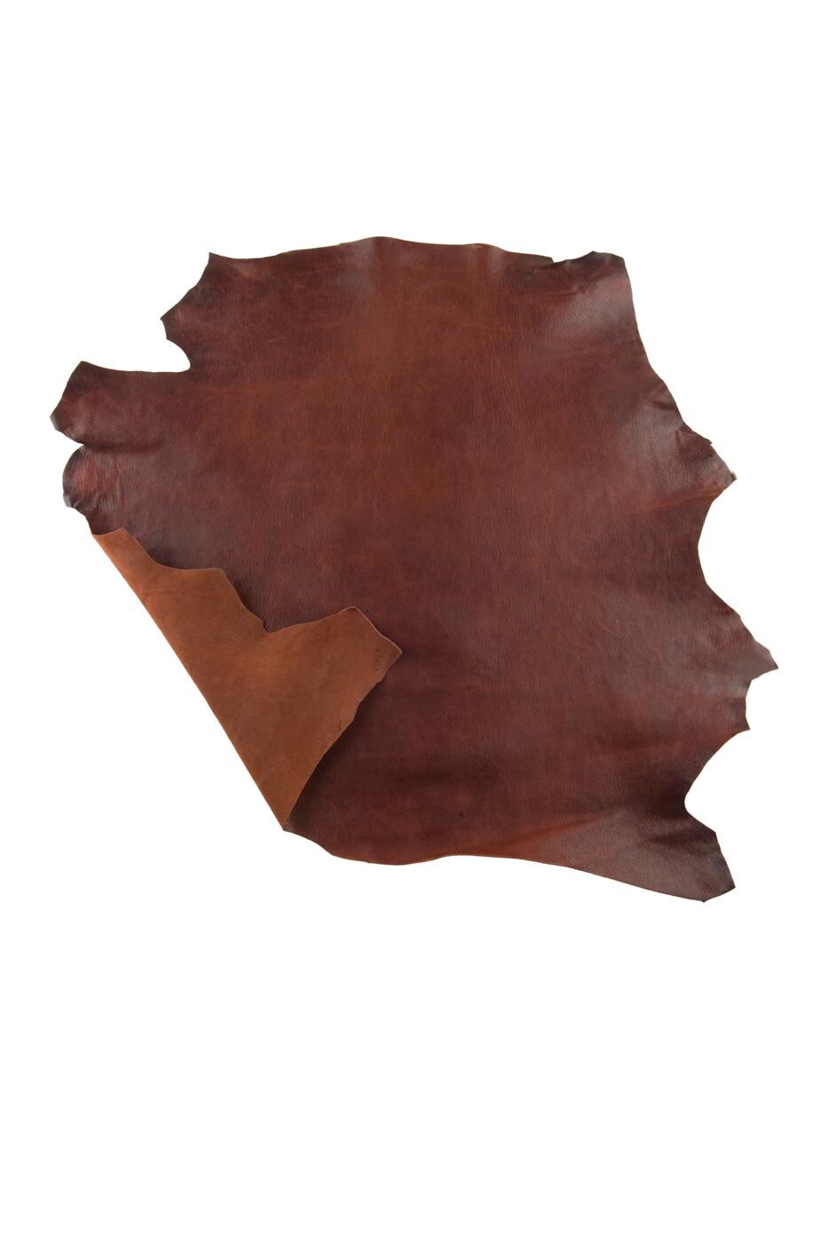 Cognac VINTAGE leather hide, soft distressed goatskin, rust aged hide for crafters 1.3 - 1.5 mm B19075-VT La Garzarara