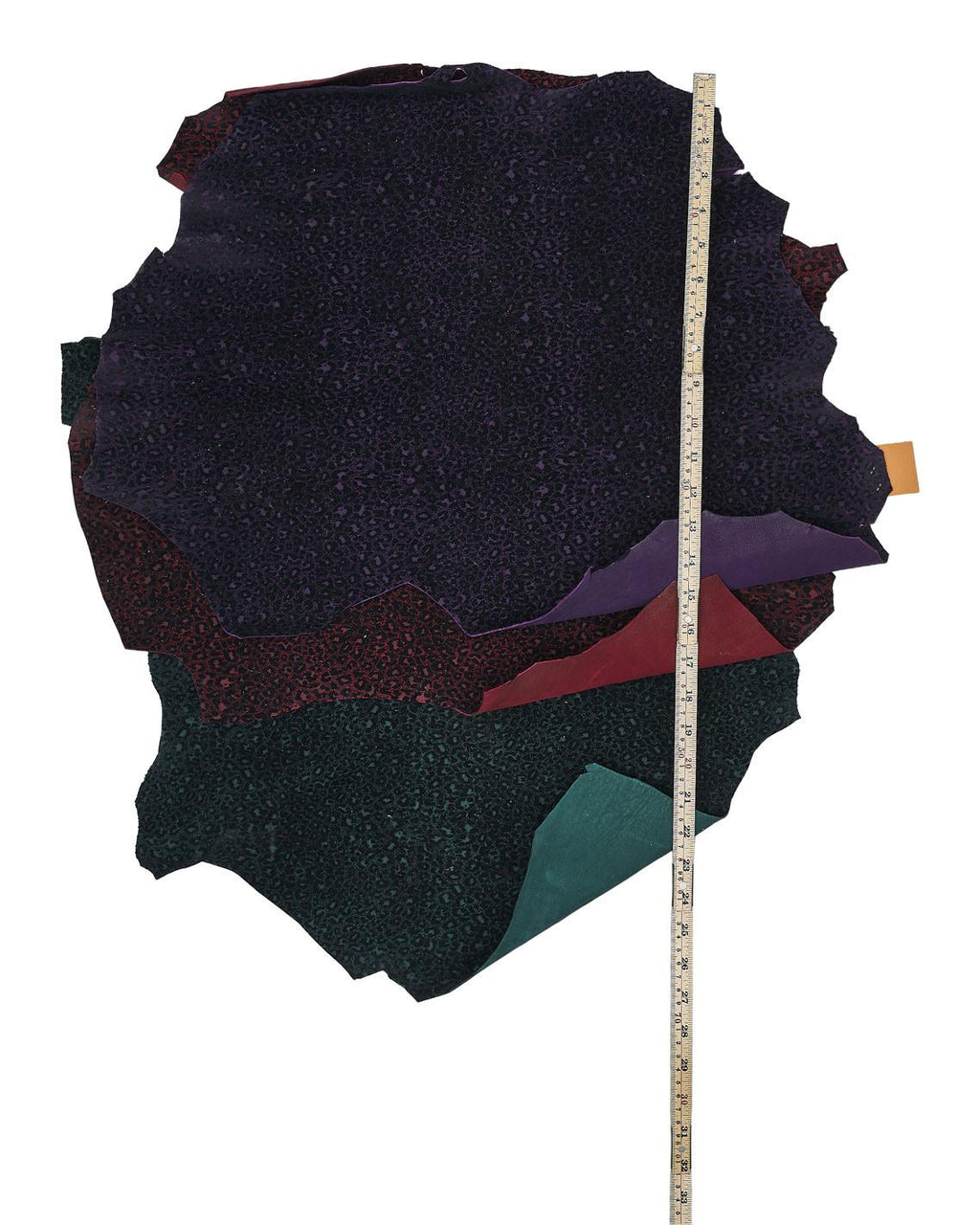 LEOPARD printed leather skins, green red purple goatskin with animal print, soft cheetah hide for hobbyists B18337-ST La Garzarara