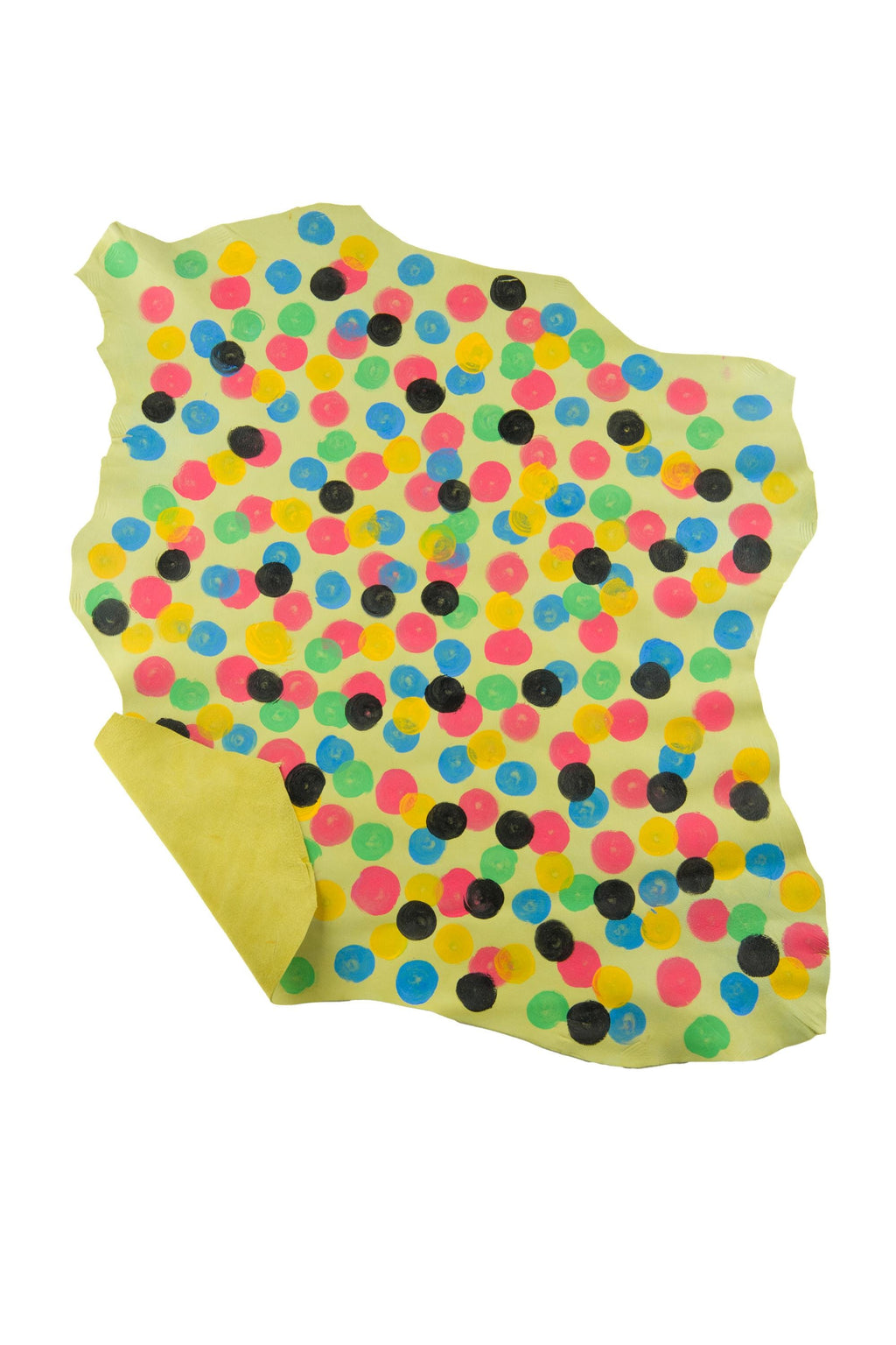Painted POLKA DOTS yellow leather skin, colorful hand made goatskin, soft matt material for crafters B19030-DM La Garzarara