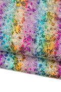IRIDESCENT PYTHON textured leather skin, multicolor striped metallic snake printed goatskin, rainbow bright soft hide B19072-MT(st)