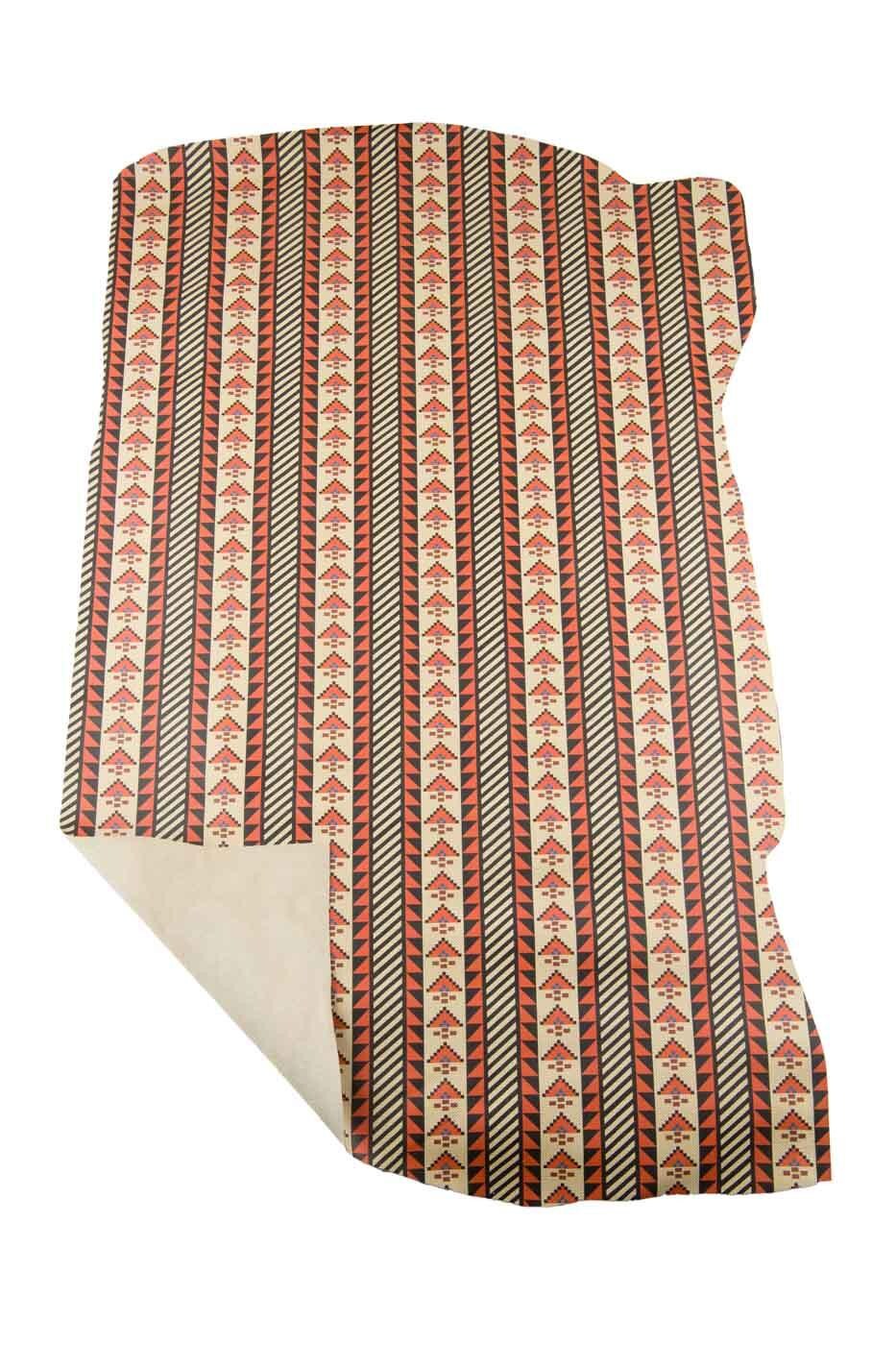 TRIBAL print on leather hide, multicolor geometrical textured cowhide, soft matt calfskin for crafters B18859-ST La Garzarara