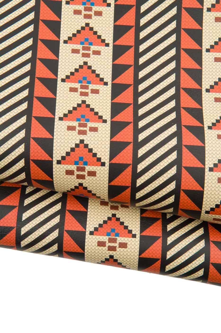 TRIBAL print on leather hide, multicolor geometrical textured cowhide, soft matt calfskin for crafters B18859-ST La Garzarara