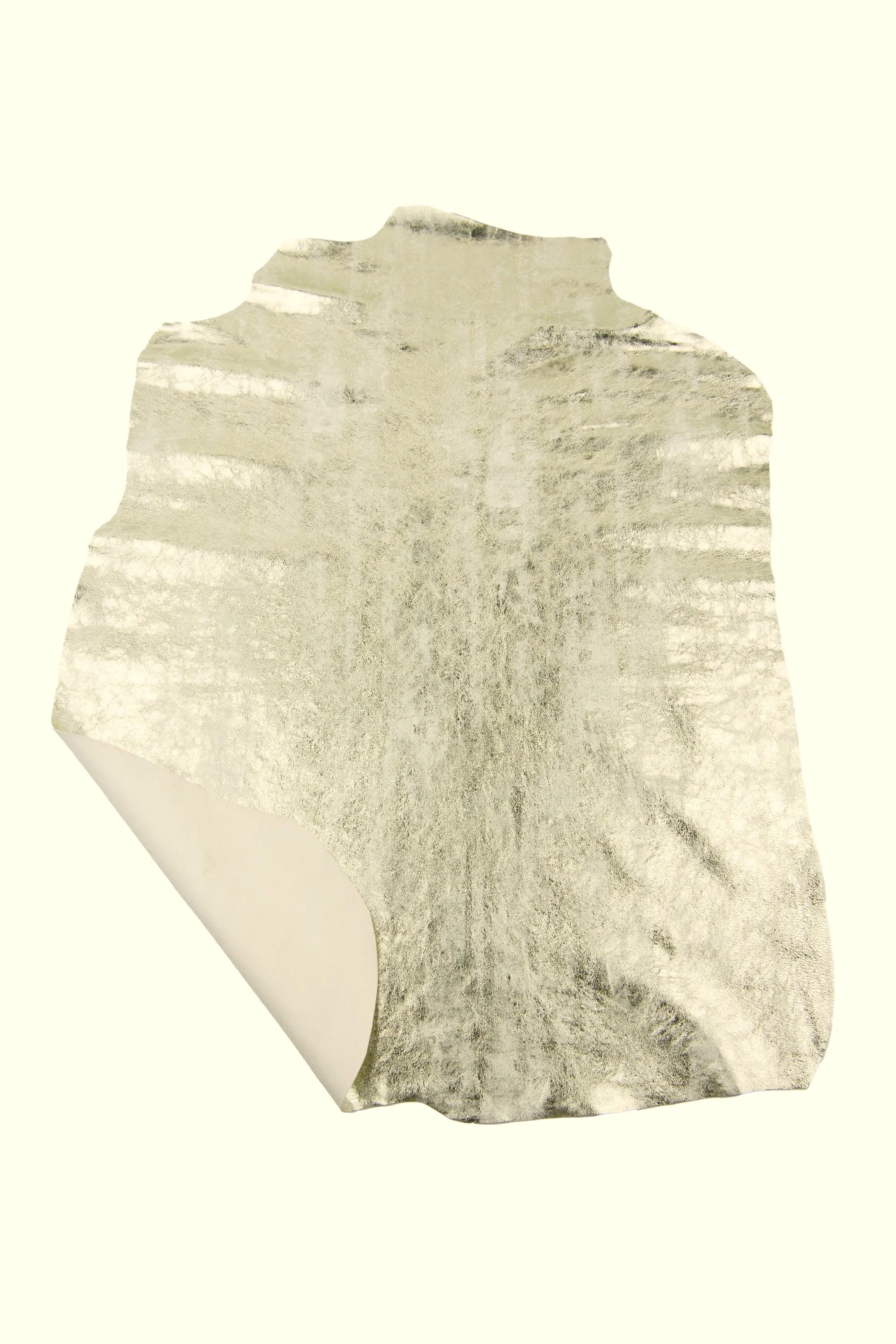 Light gold METALLIC leather skin, glossy CRACKLE sheepskin, soft sparkle lambskin for crafters B18864-MT La Gararara