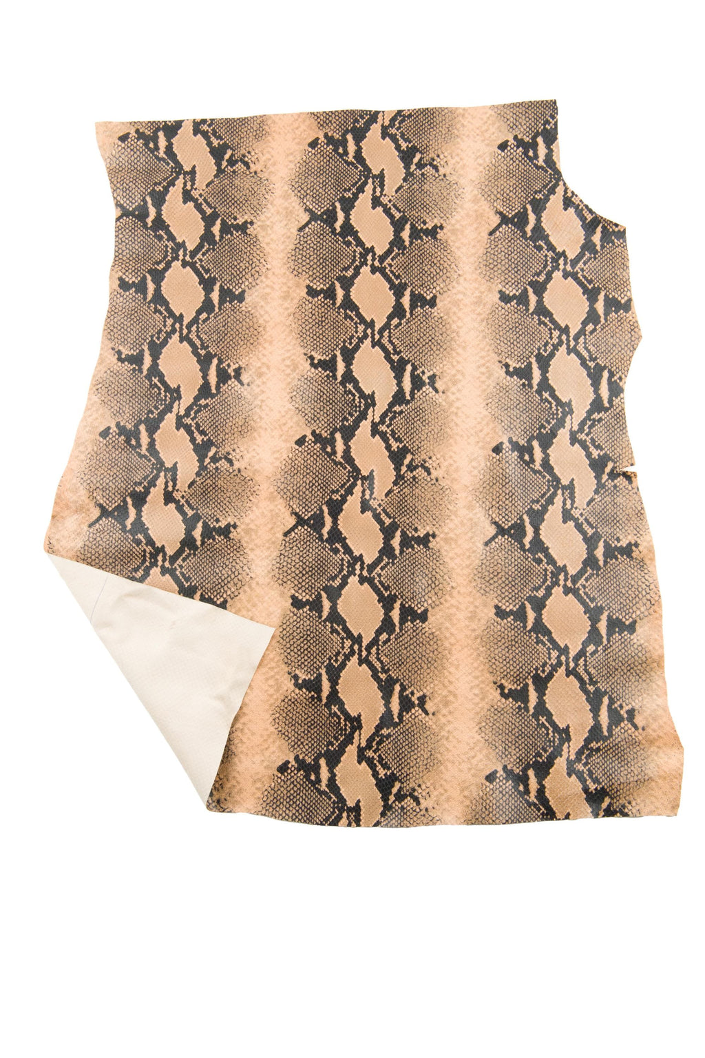 SNAKE textured leather hide, beige - black REPTILE python pattern on cowhide, glossy soft animal printed calfskin B18912-ST La Garzarara