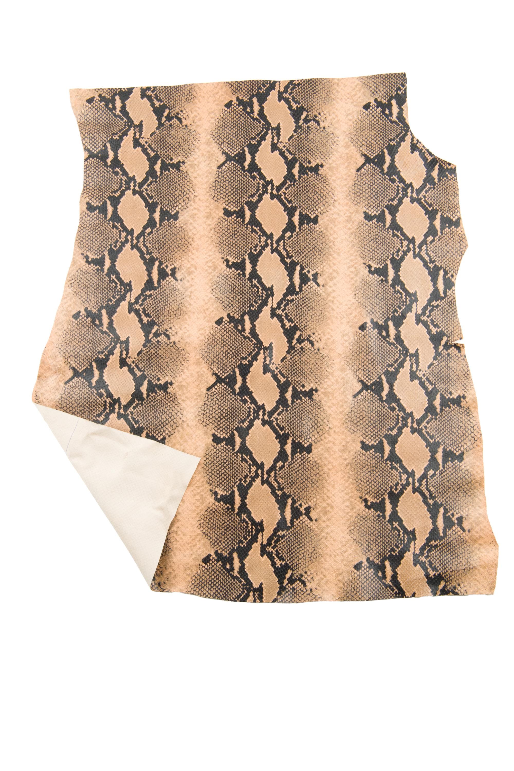 SNAKE textured leather hide, beige - black REPTILE python pattern on cowhide, glossy soft animal printed calfskin B18912-ST La Garzarara