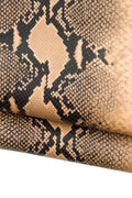 SNAKE textured leather hide, beige - black REPTILE python pattern on cowhide, glossy soft animal printed calfskin B18912-ST La Garzarara