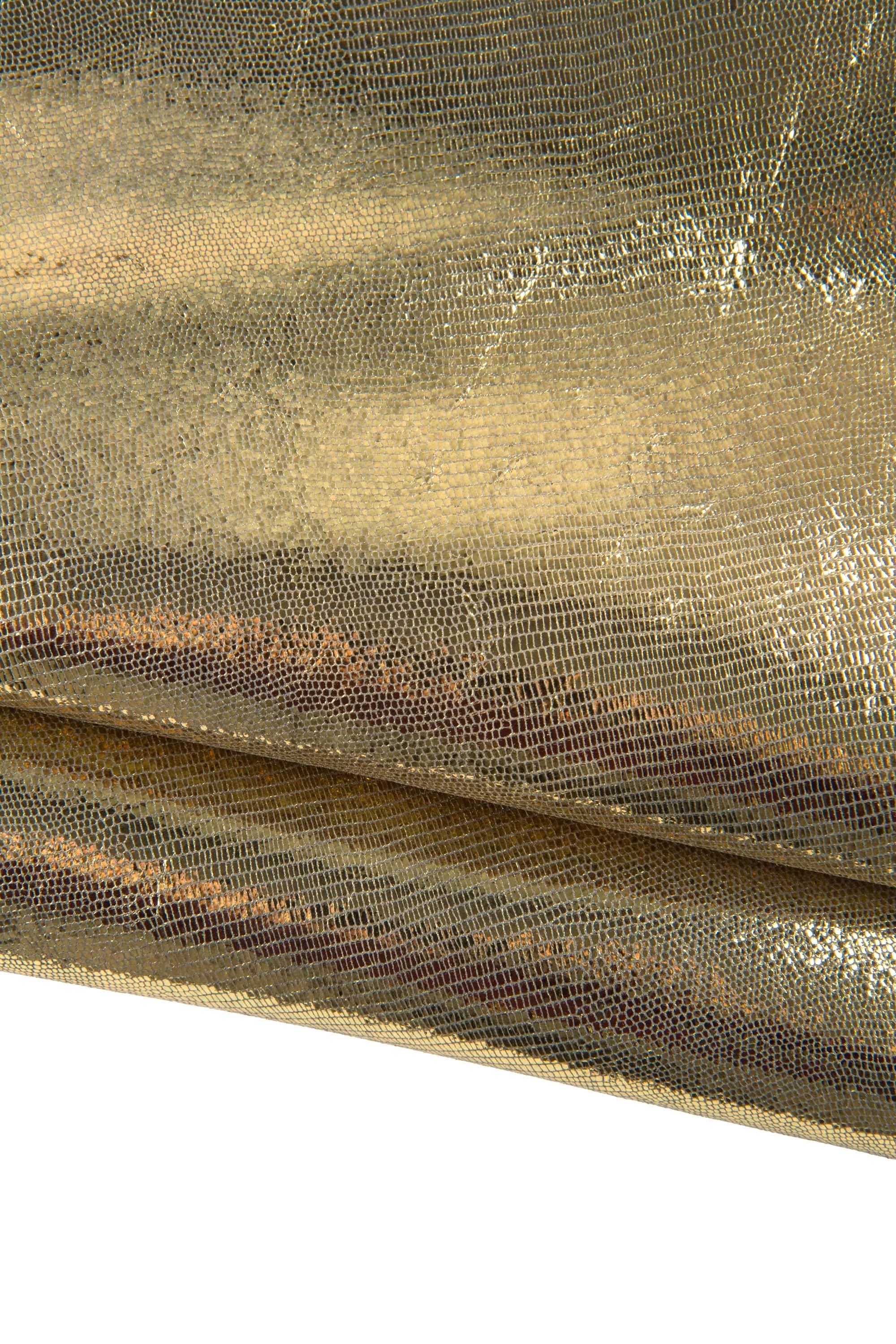 Gold LIZARD leather skin, METALLIC textured sheepskin, golden solf hide for hobbyists B19102-MT La Garzarara