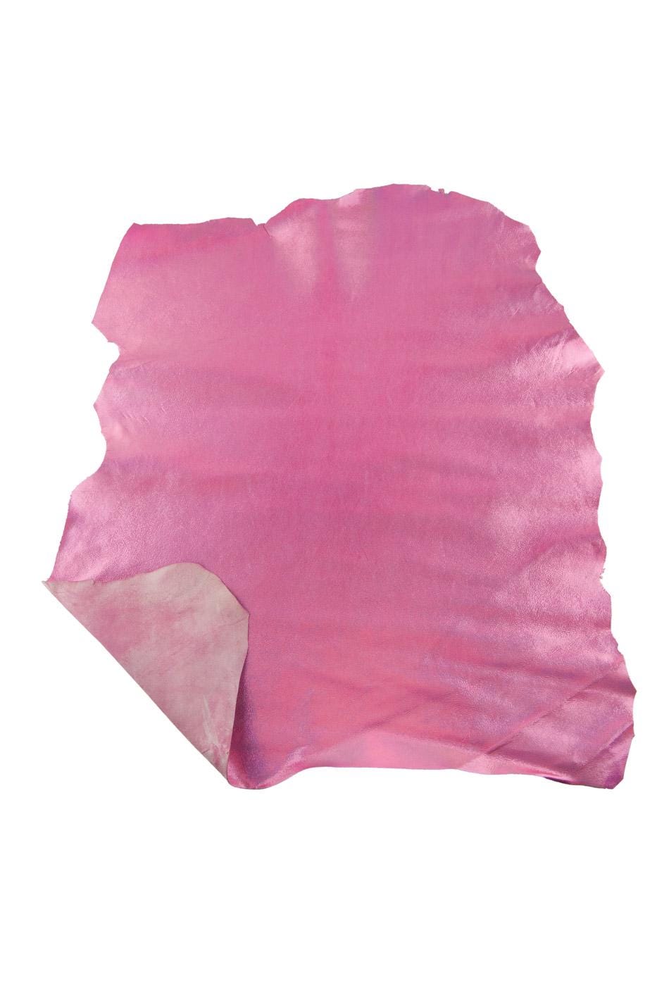 Pink LIZARD printed leather hide, METALLIC reptile textured goatskin, classic brigh soft hide for hobbyists B19021-MT La Garzarara