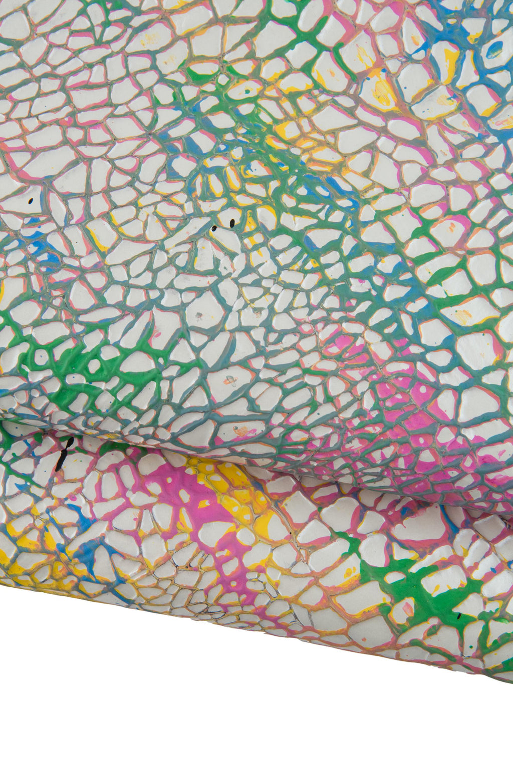 White Embossed Hand Painted Leather Hide, Artistic Multicolor Skin Abstract Leather B18979-dm La Garzarara